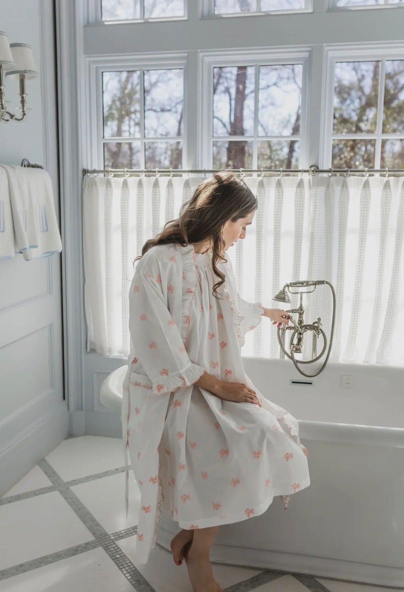 Nancy Cotton Ruffle Embroidered Robe