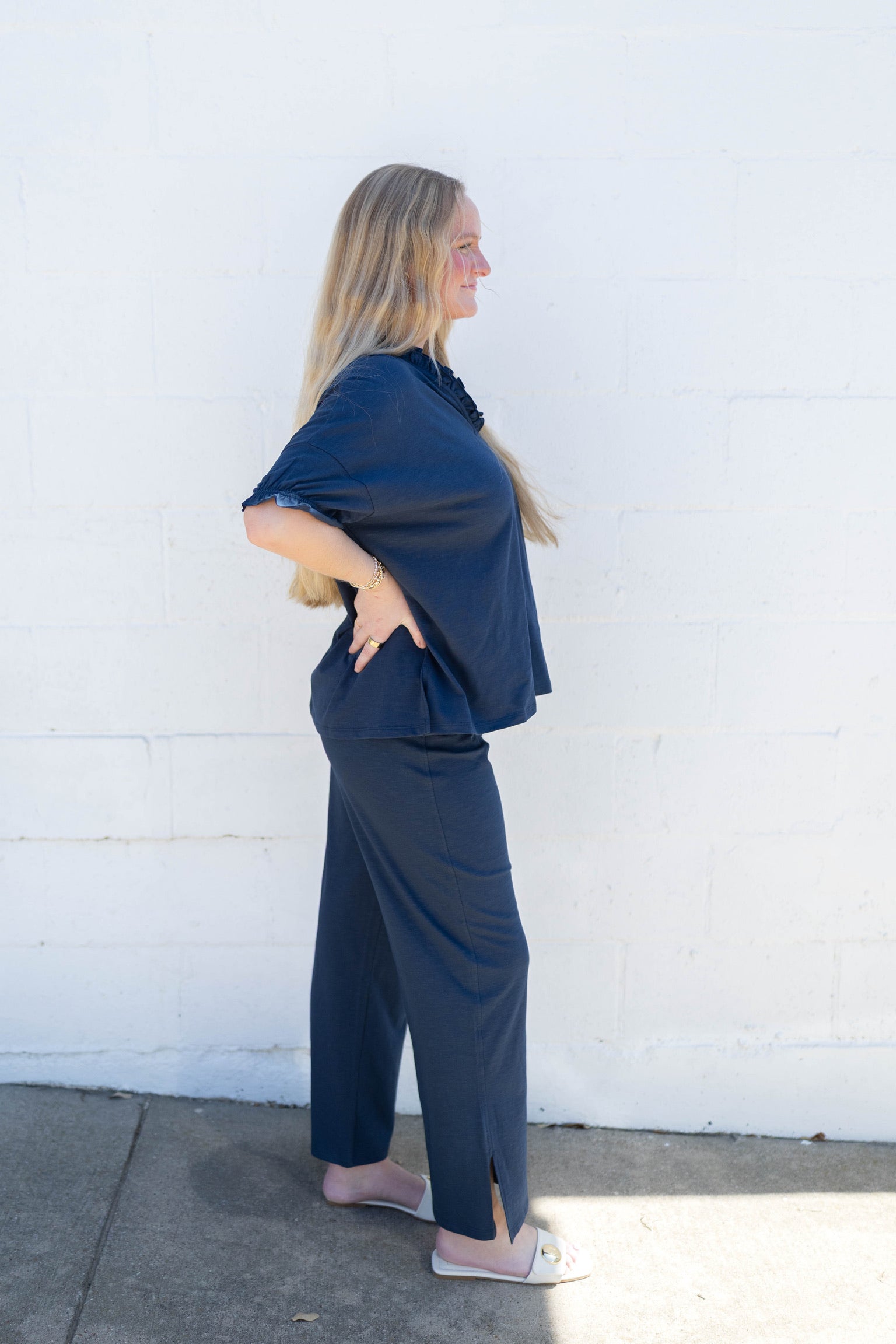 Amelia Navy Ruffle Tee