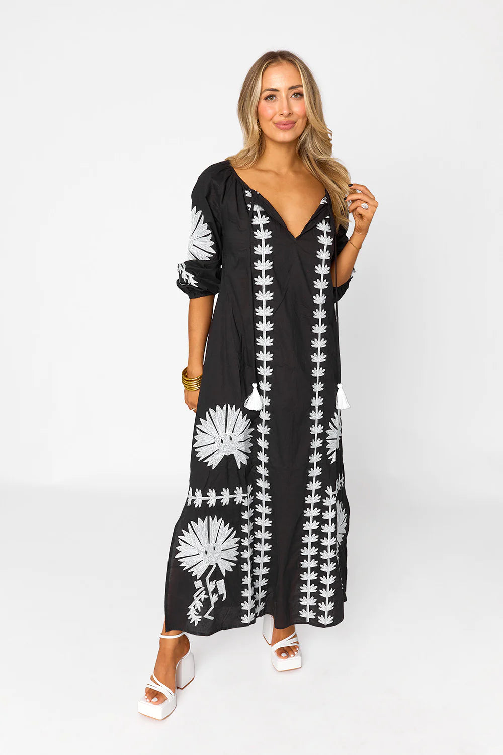 Tiffany Embroidered Caftan/ Floral Black Swimsuit coverup