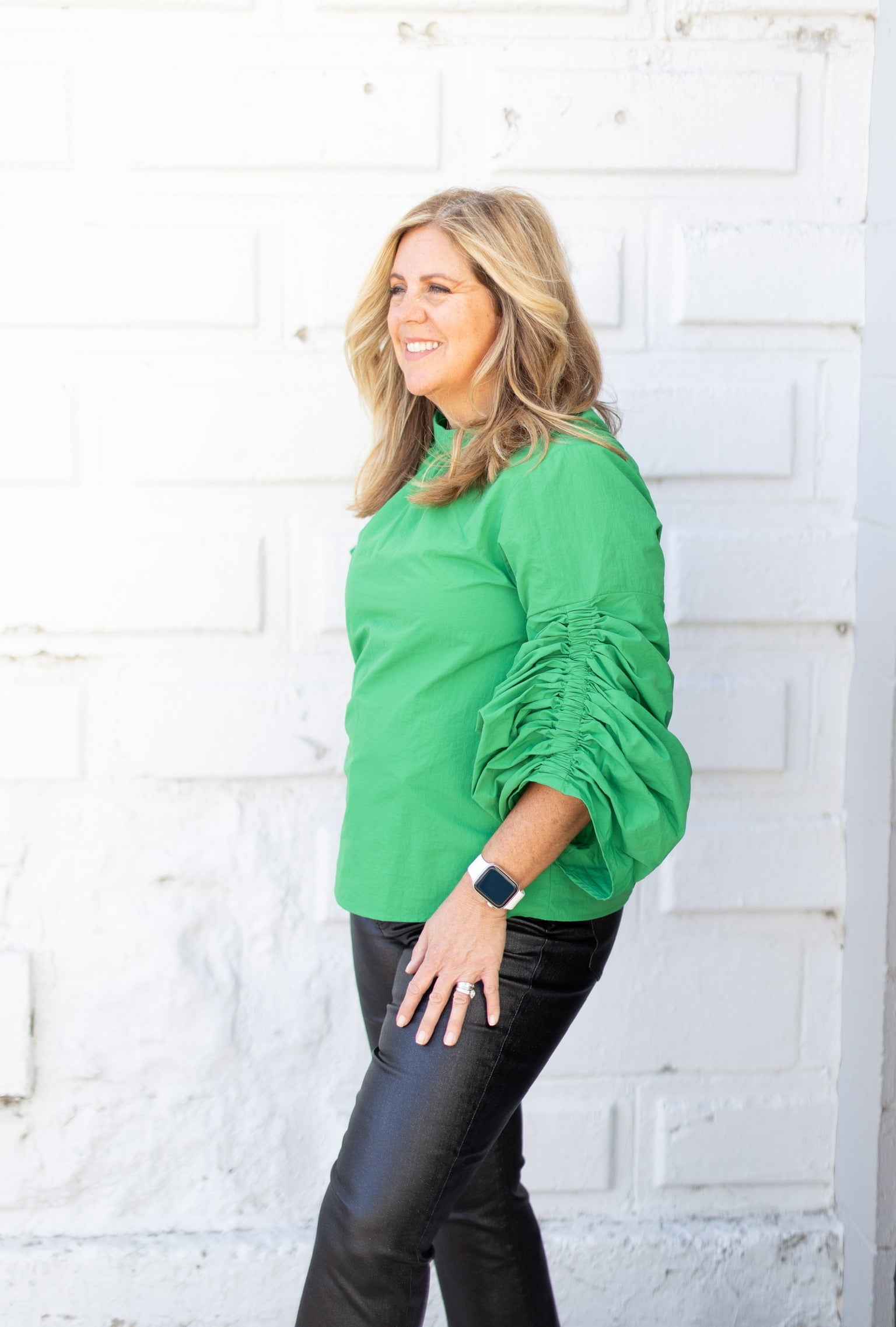 Green Scrunch Sleeve Blouse