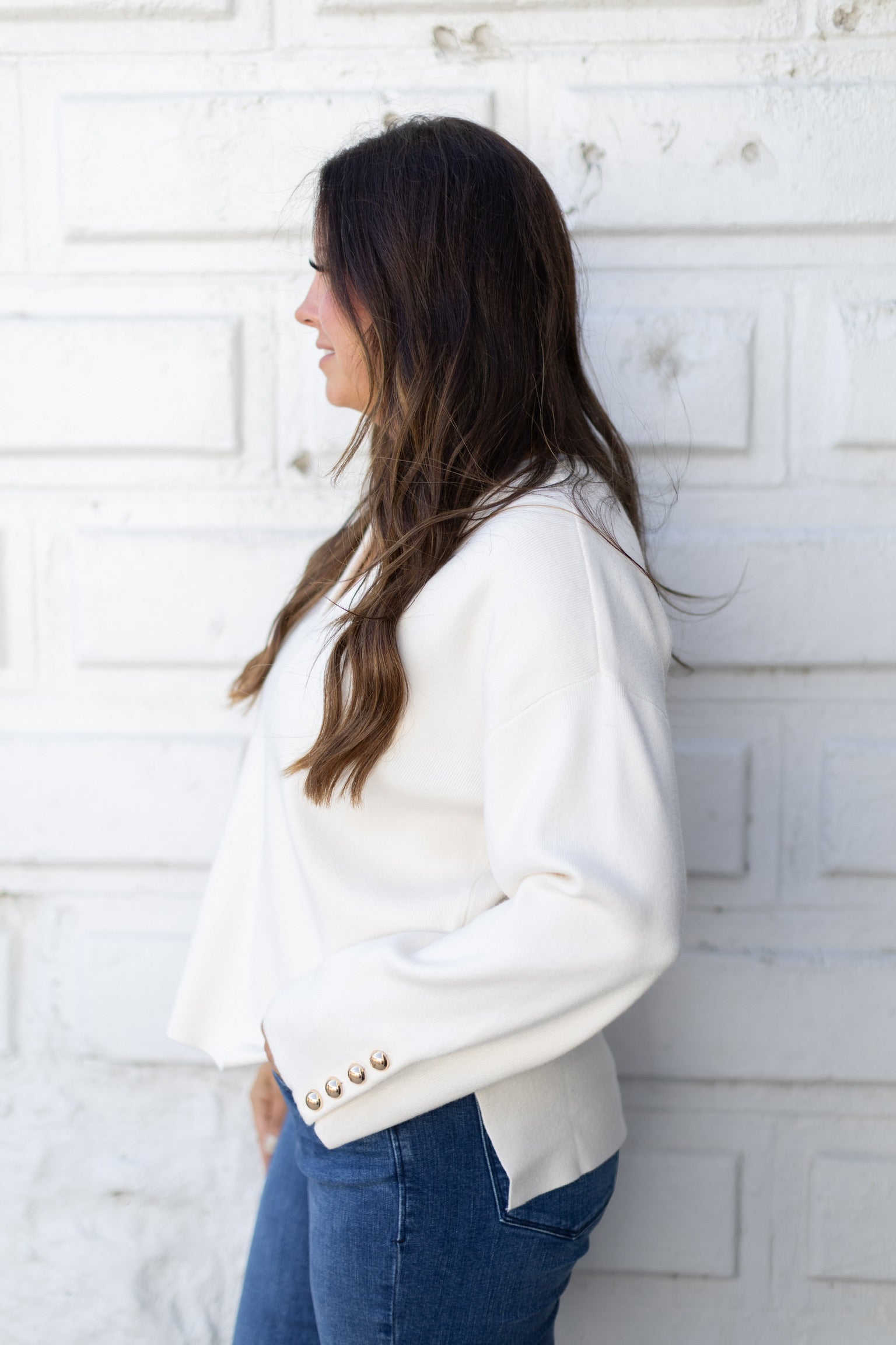 Cream Gold Button Sweater