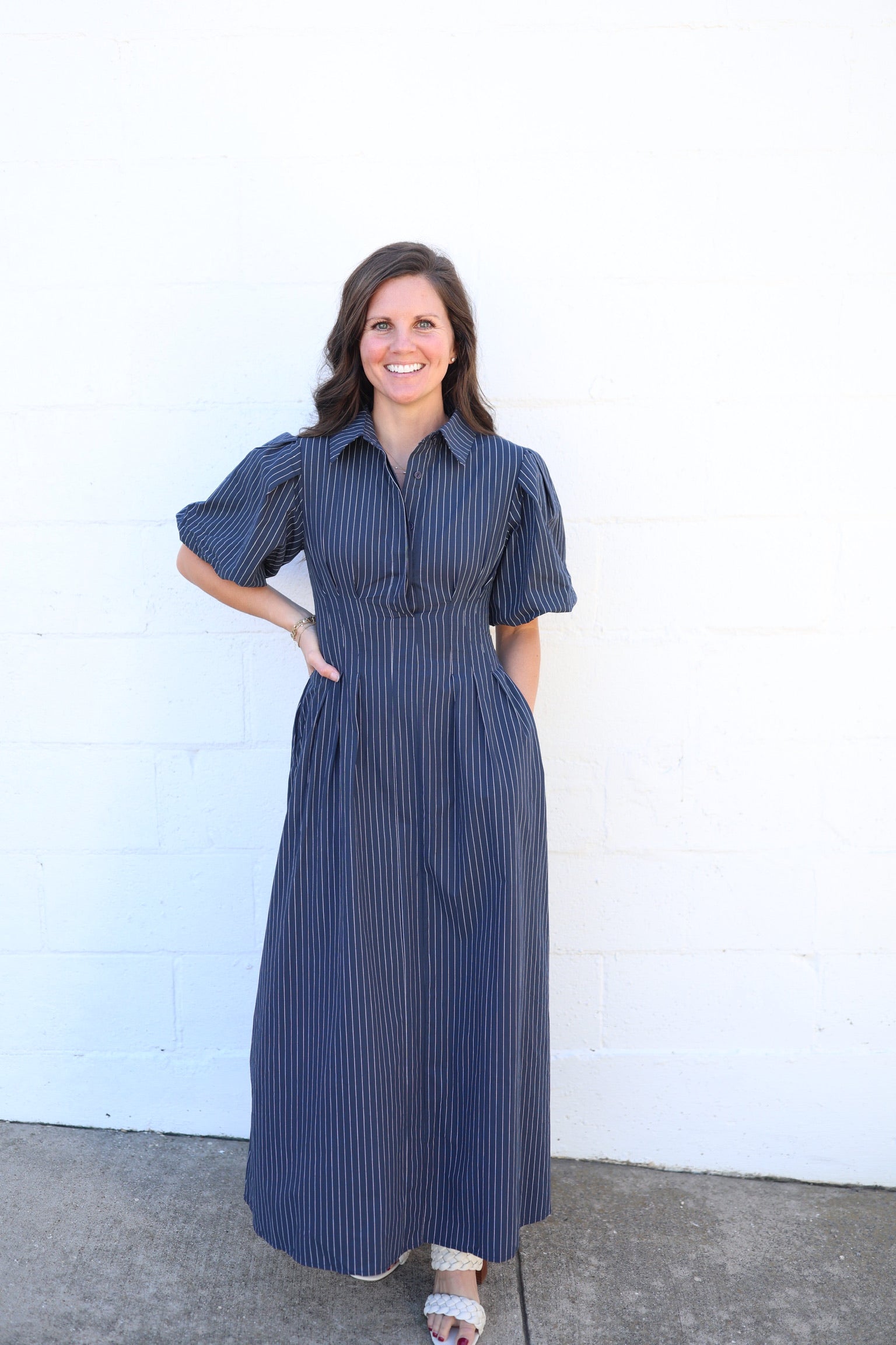 Janelle Navy Poplin Maxi Dress