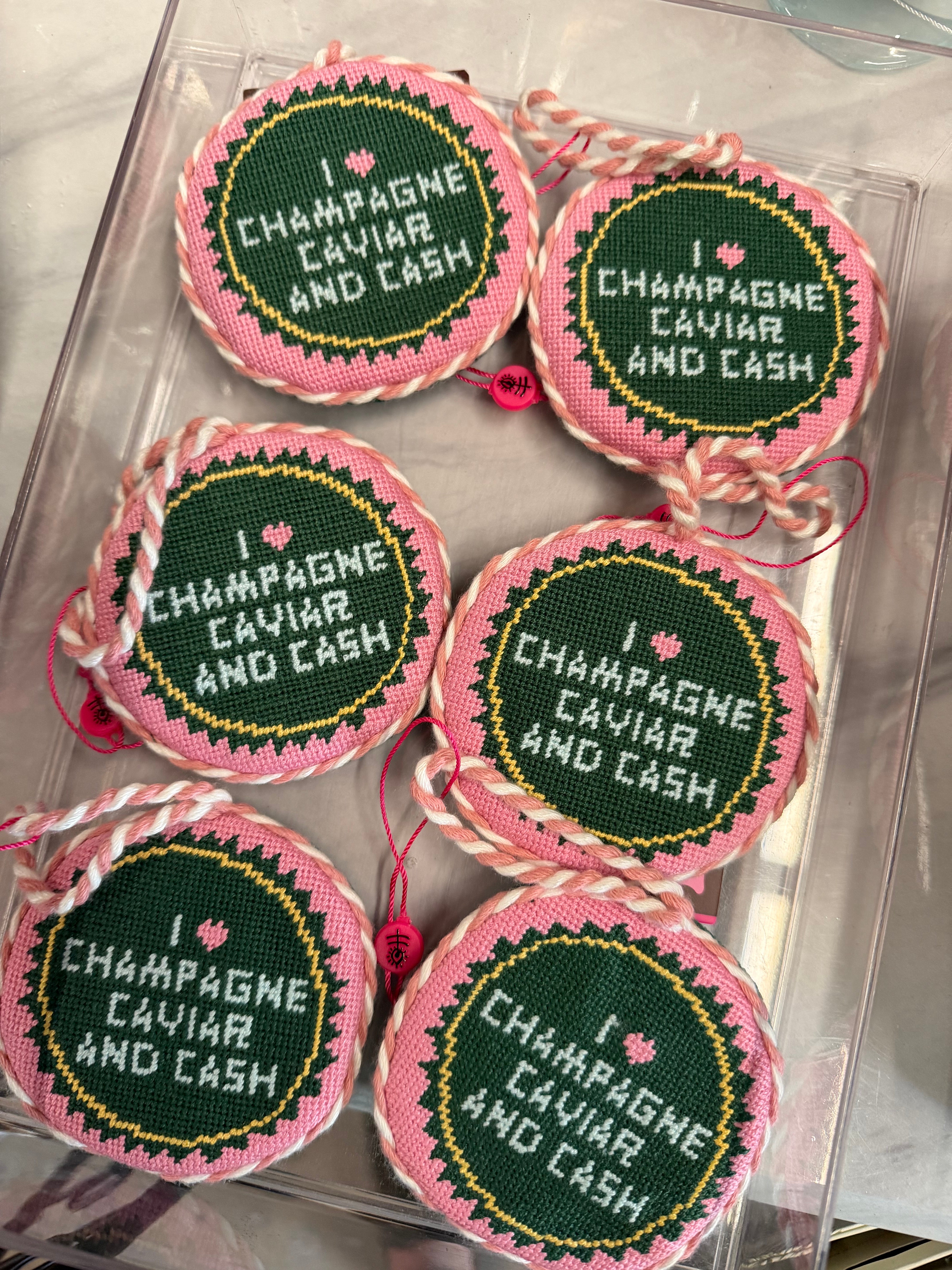 Caviar and Cash Needlepoint Ornament