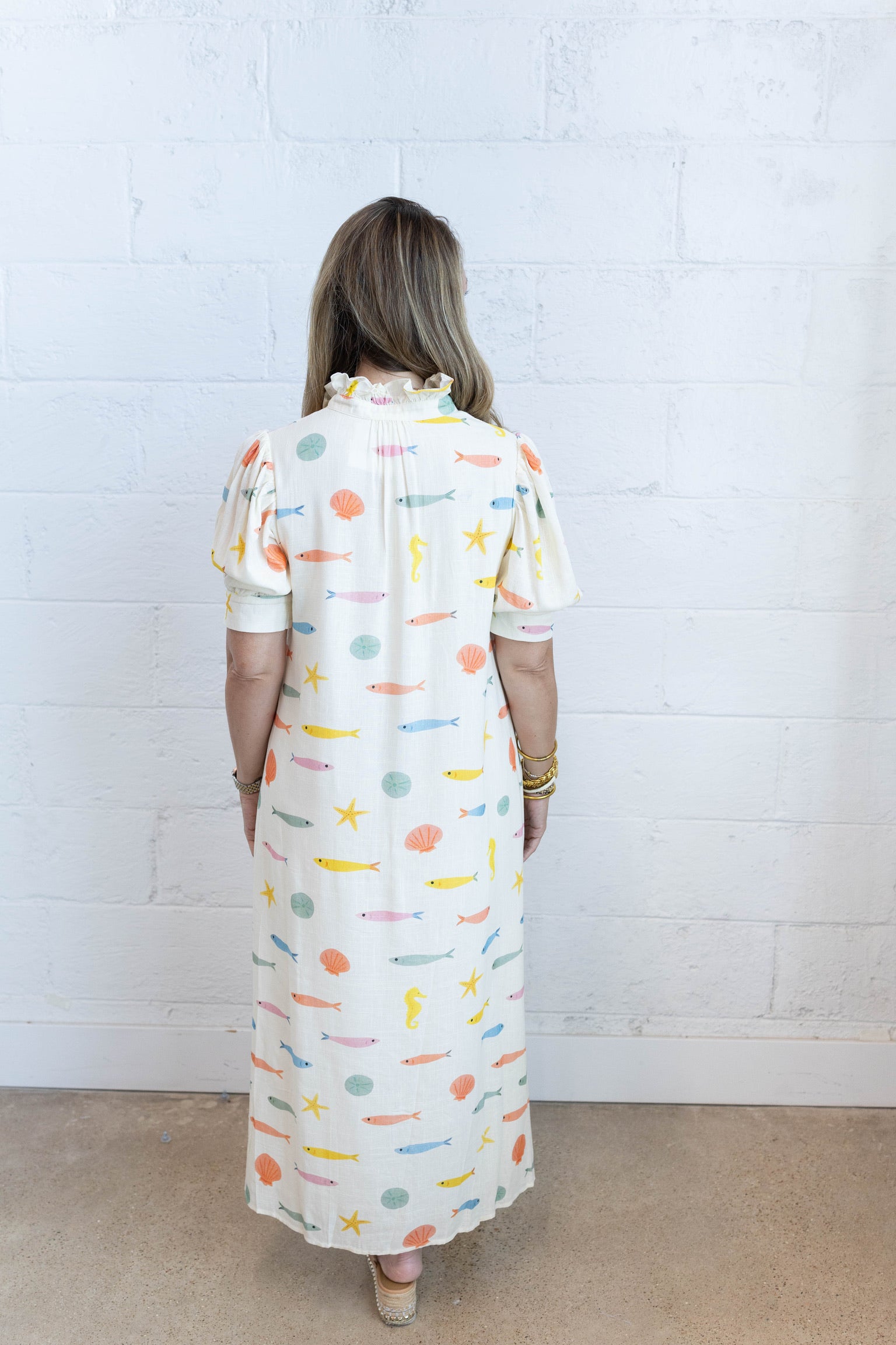 Multi Fish Ruffle Maxi Dress