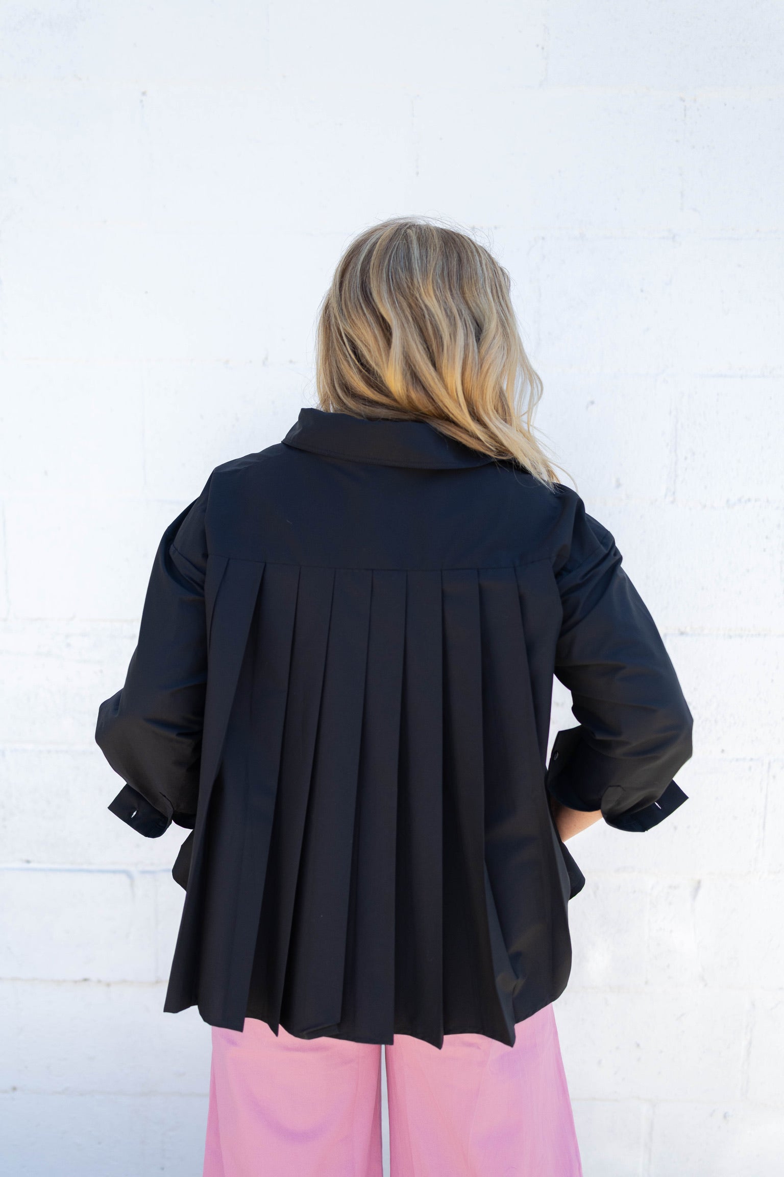 Black Pleated Button Down