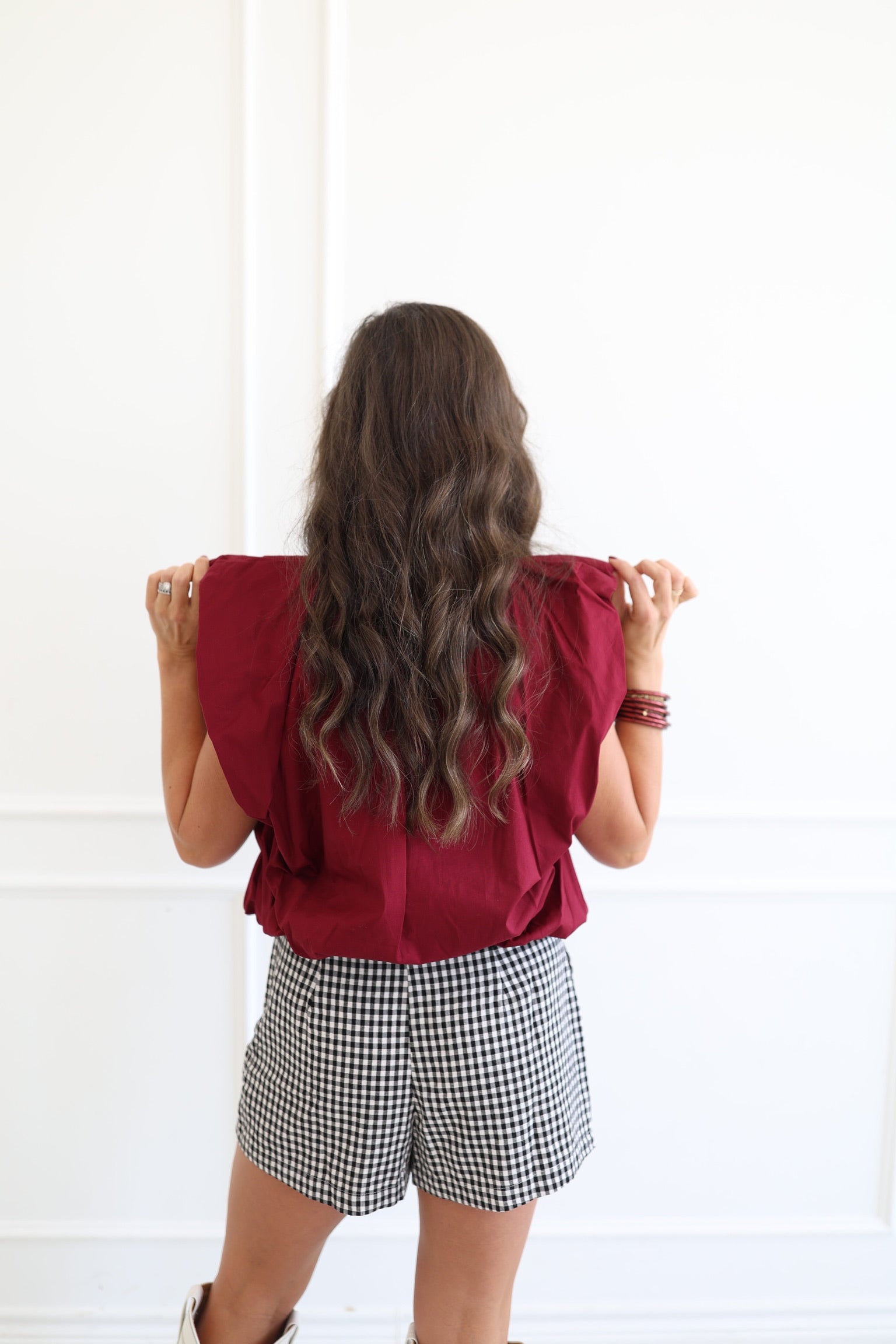 Burgundy Poplin Bubble Top