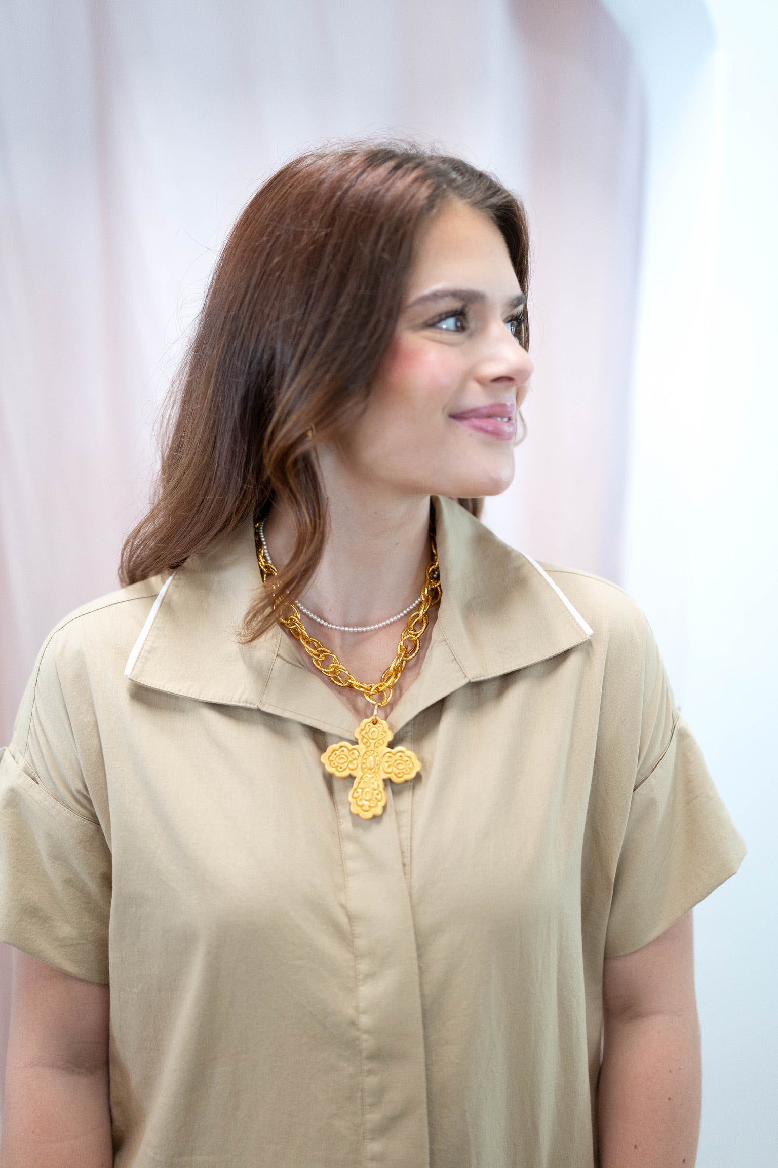 18" Double Gold Chain with Andrea Cross