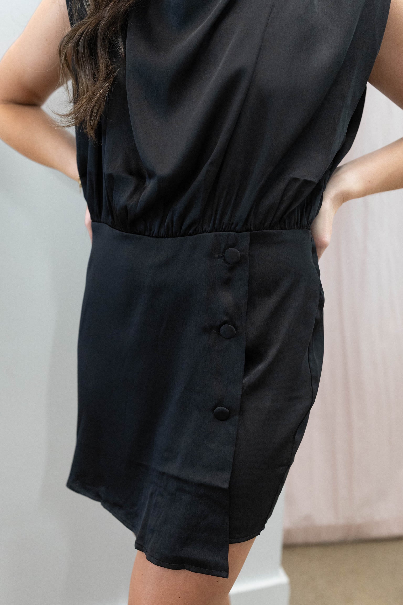 Black Satin Drape Romper
