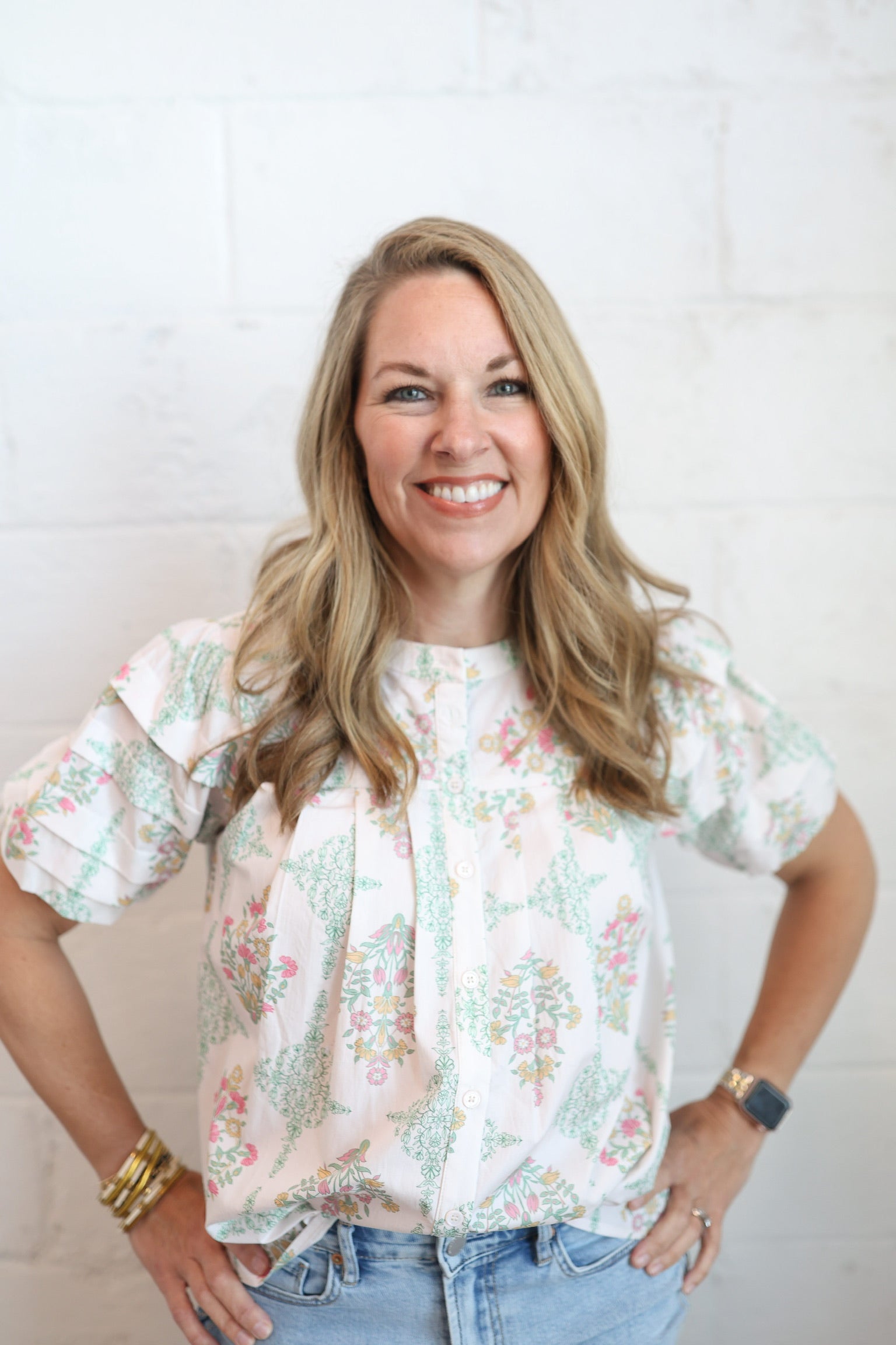 Light Pink Vintage Floral Pleat Top