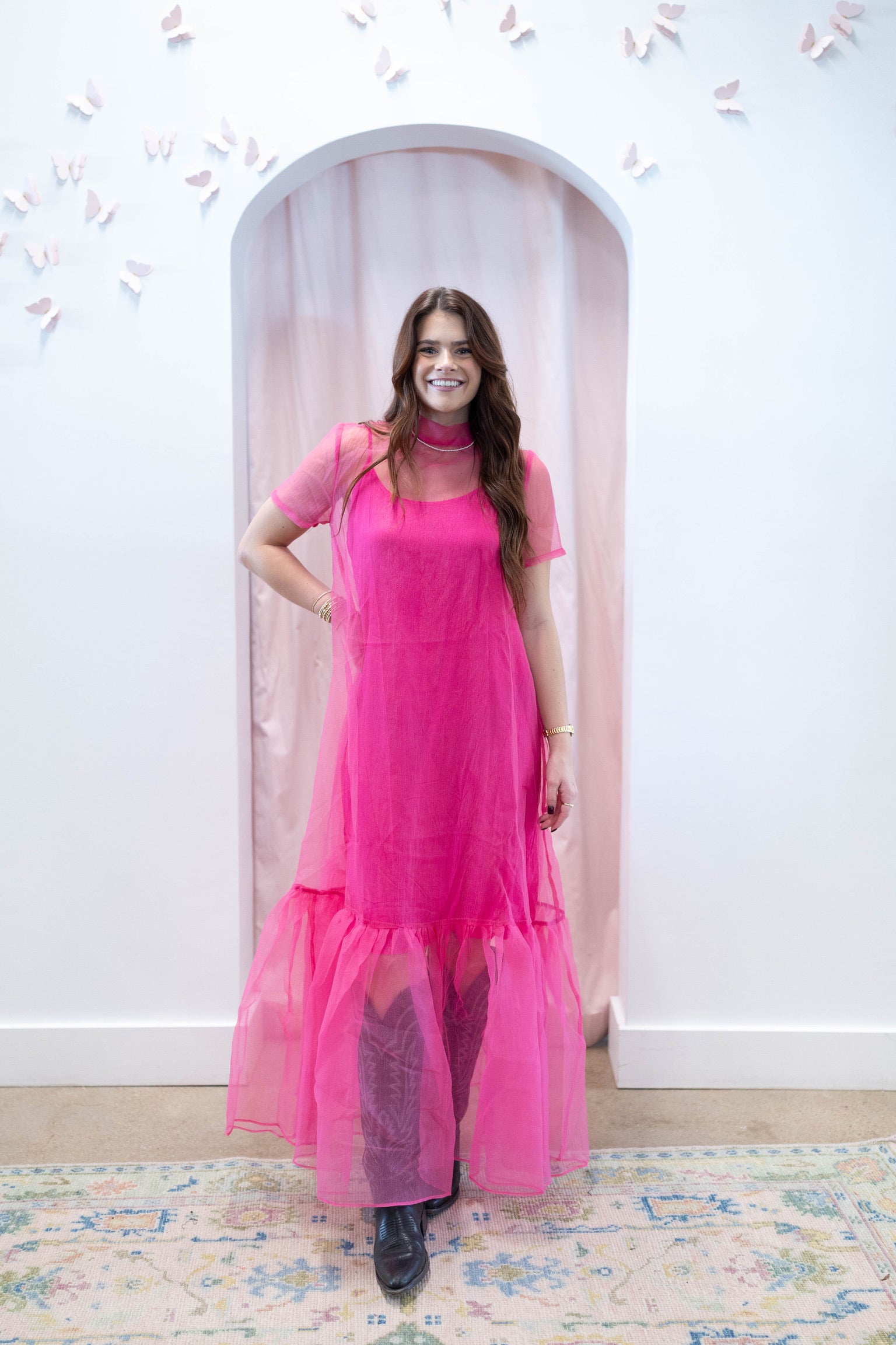 Magenta Holiday Bow Maxi Dress