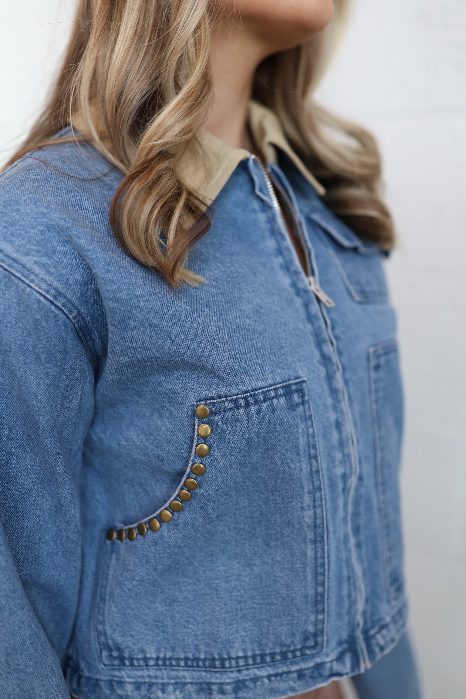Gold Antique Stud Denim Jackets