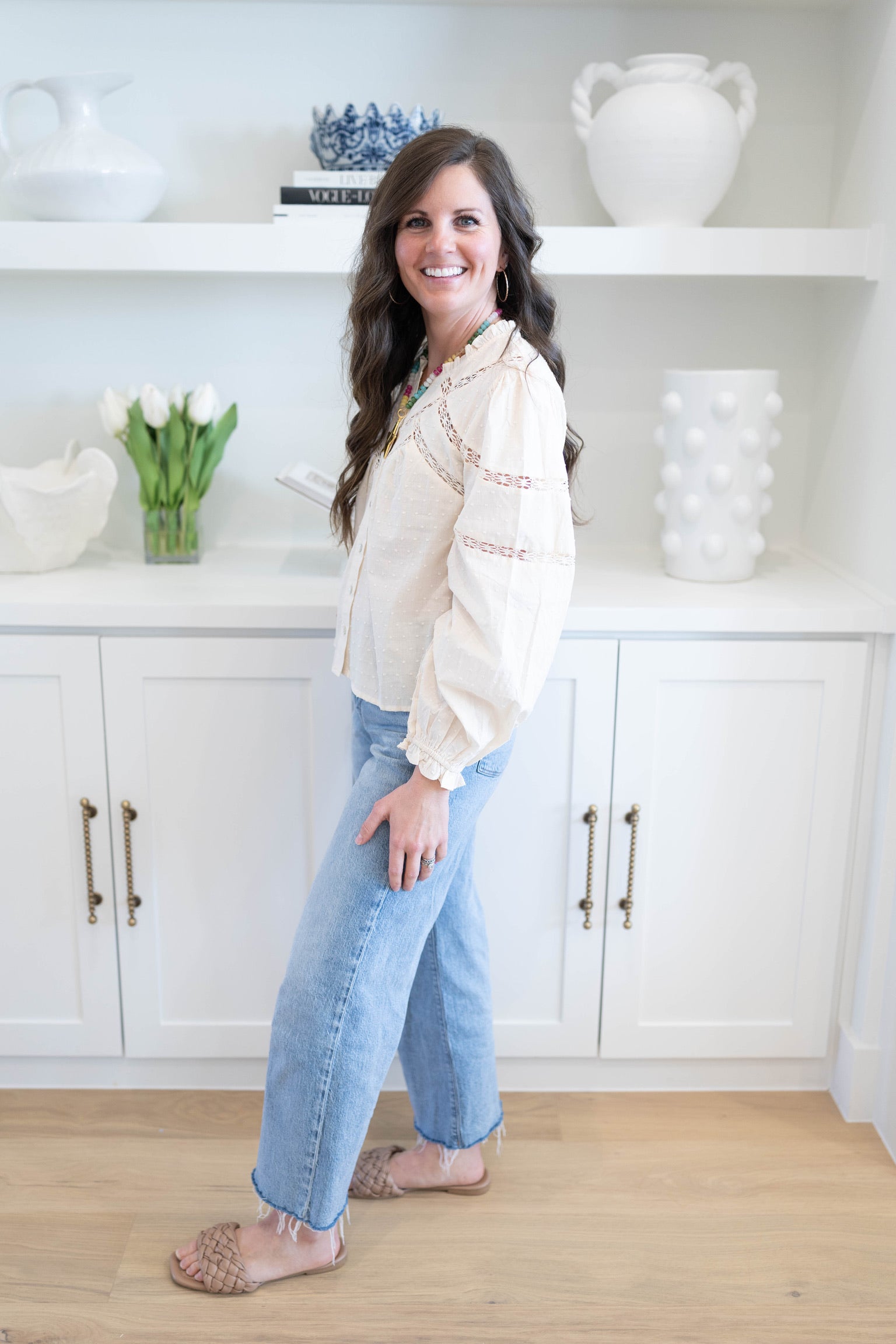 Dot Lace Long Sleeve Blouse