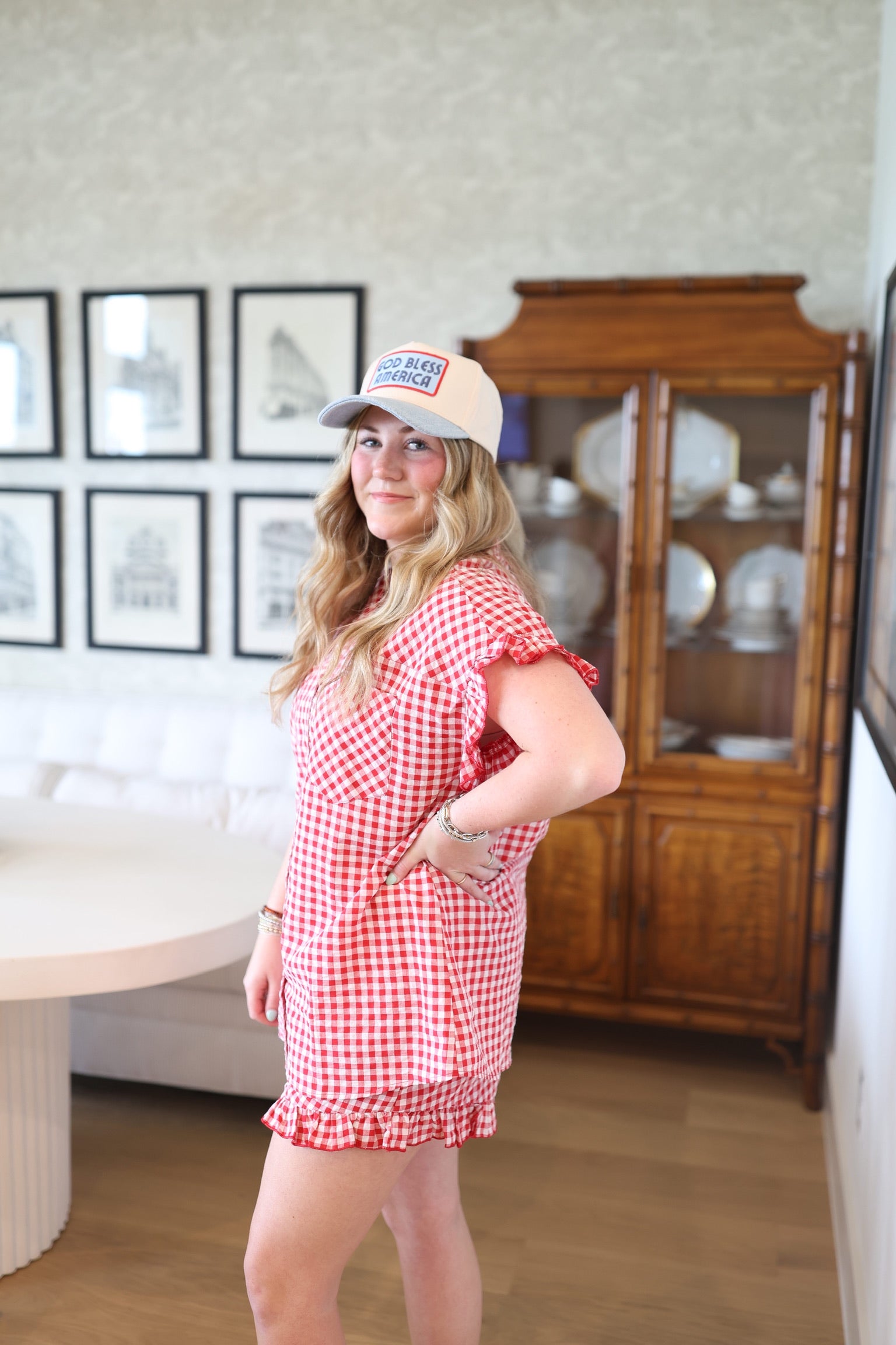 Red Gingham Ruffle Shorts