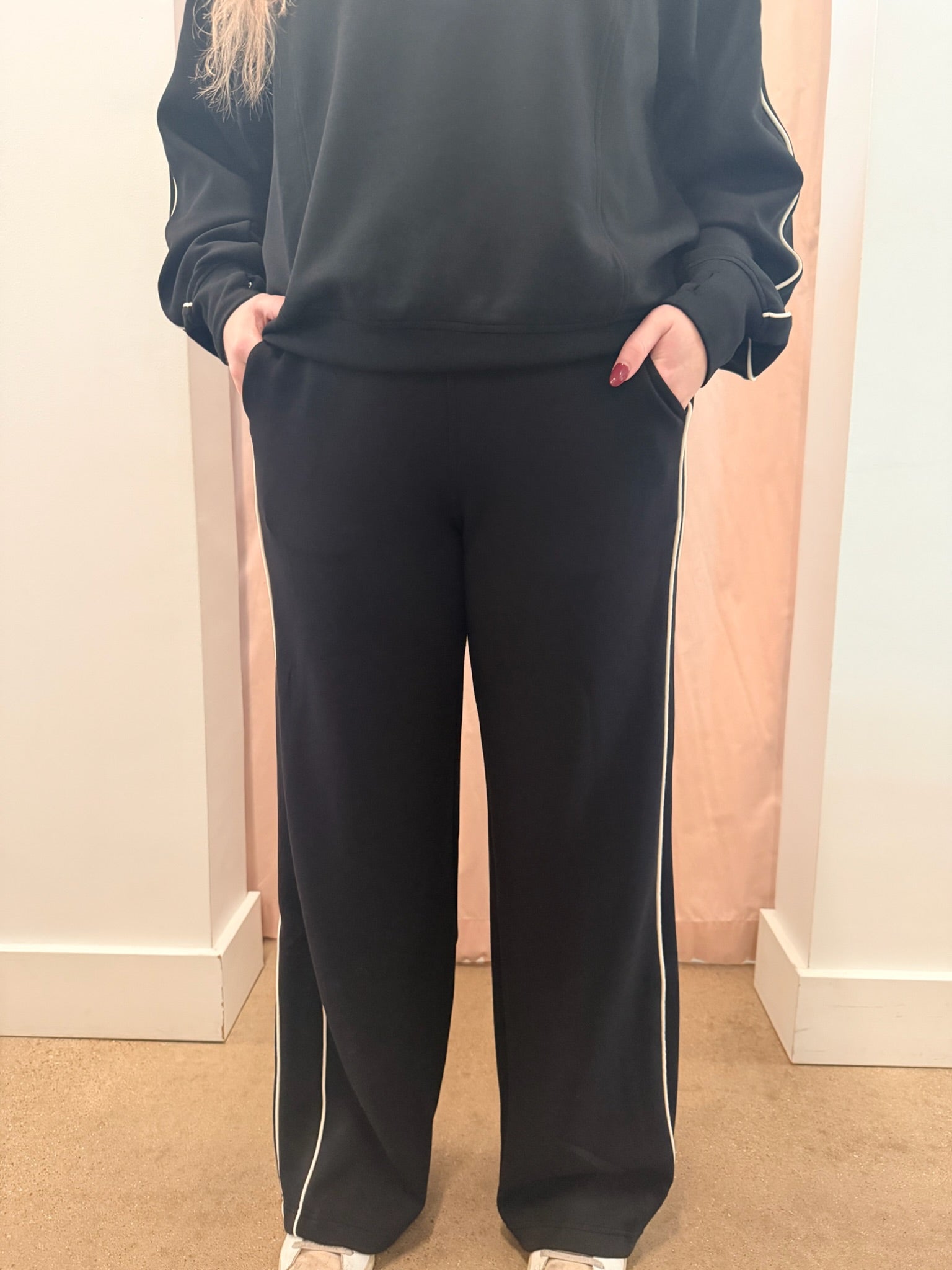 Black Scuba Piping Straight Pant