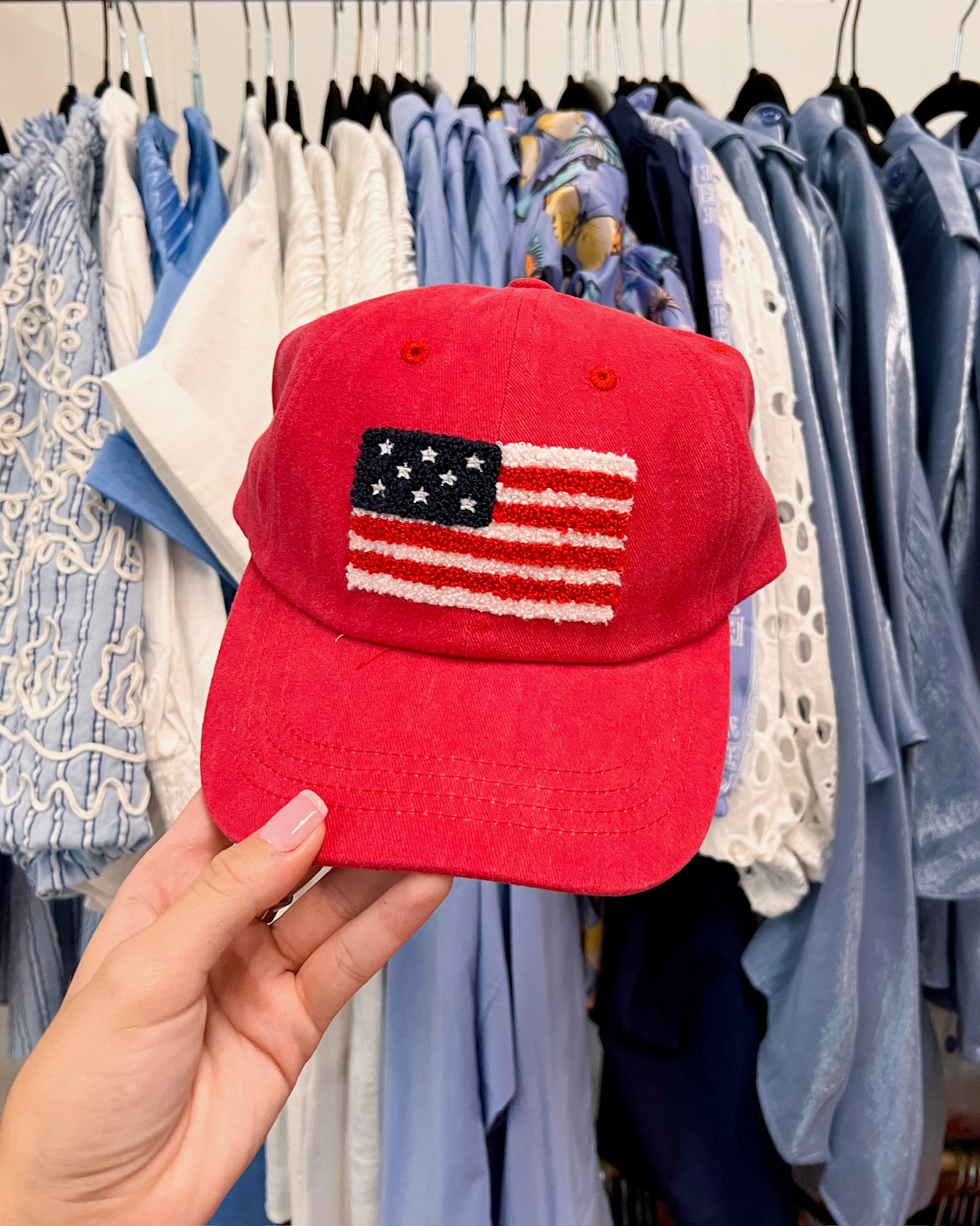 American Flag Baseball Cap, Red