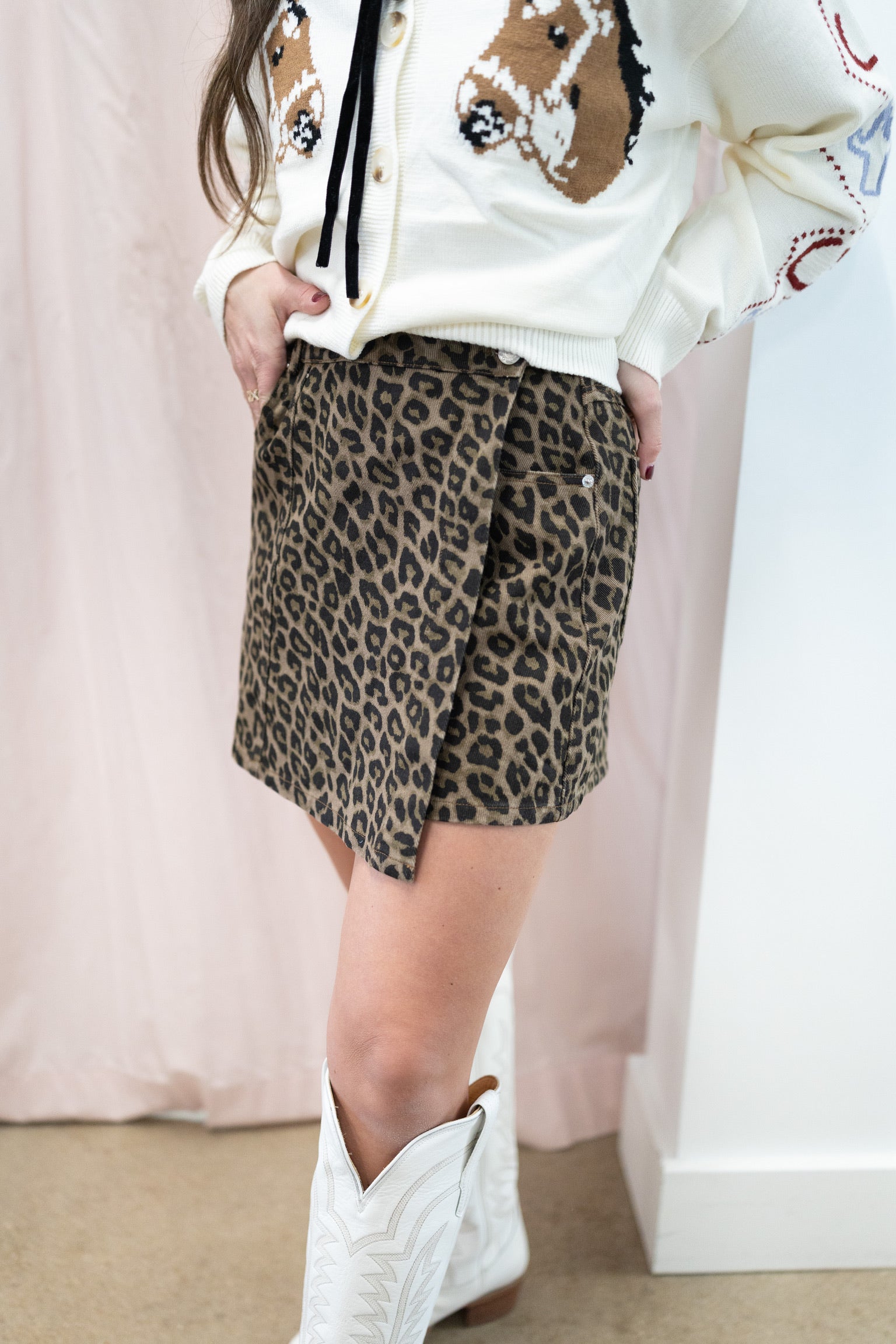 Leopard Denim Mini Skirt