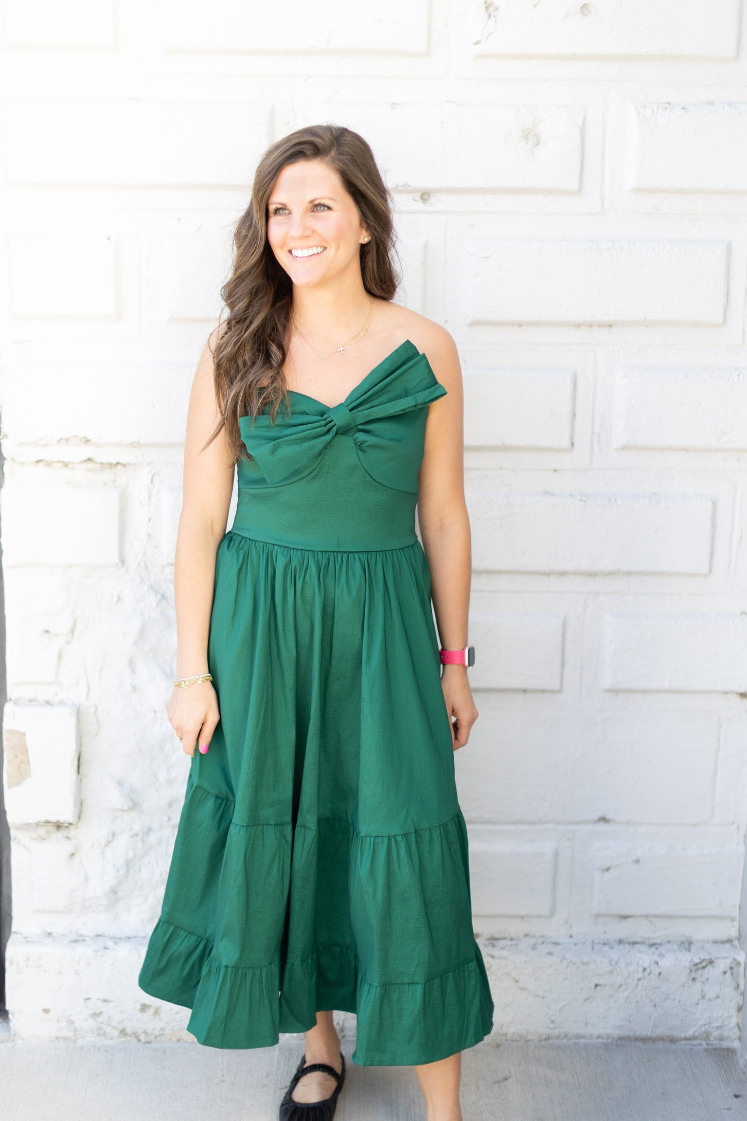 Green Holiday Bow Mini Dress