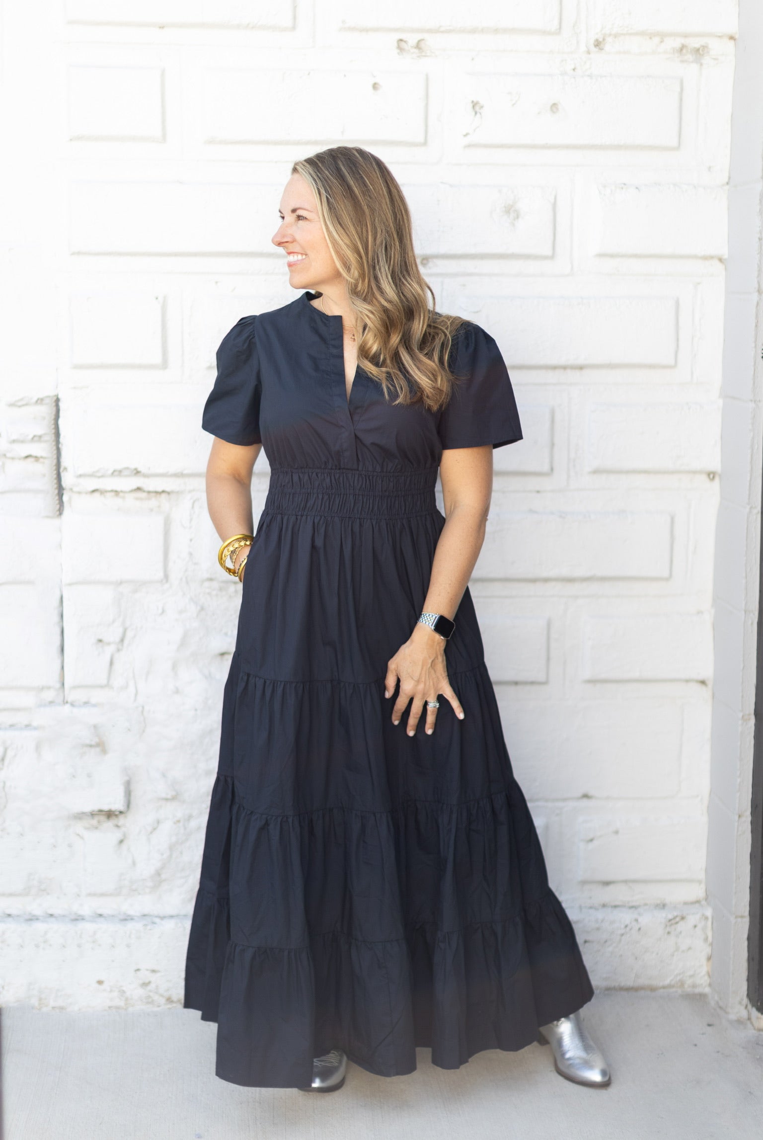 Navy Poplin Maxi Dress