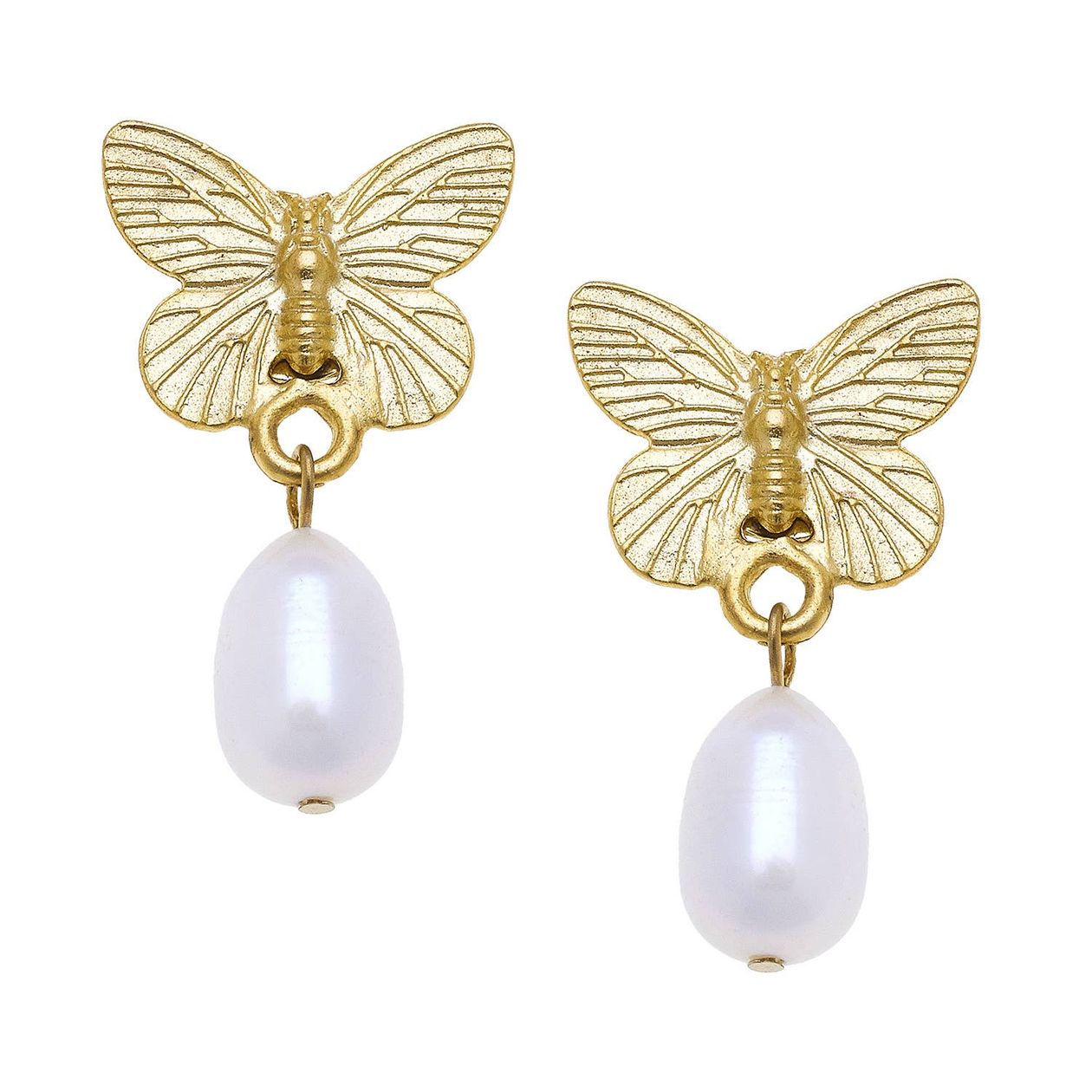 Gold Butterfly Freshwater Pearl Earrings