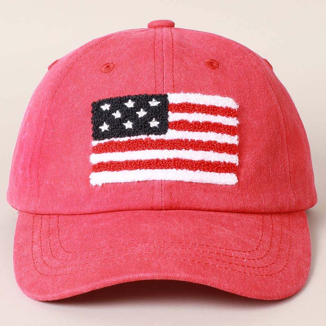 American Flag Baseball Cap, Red