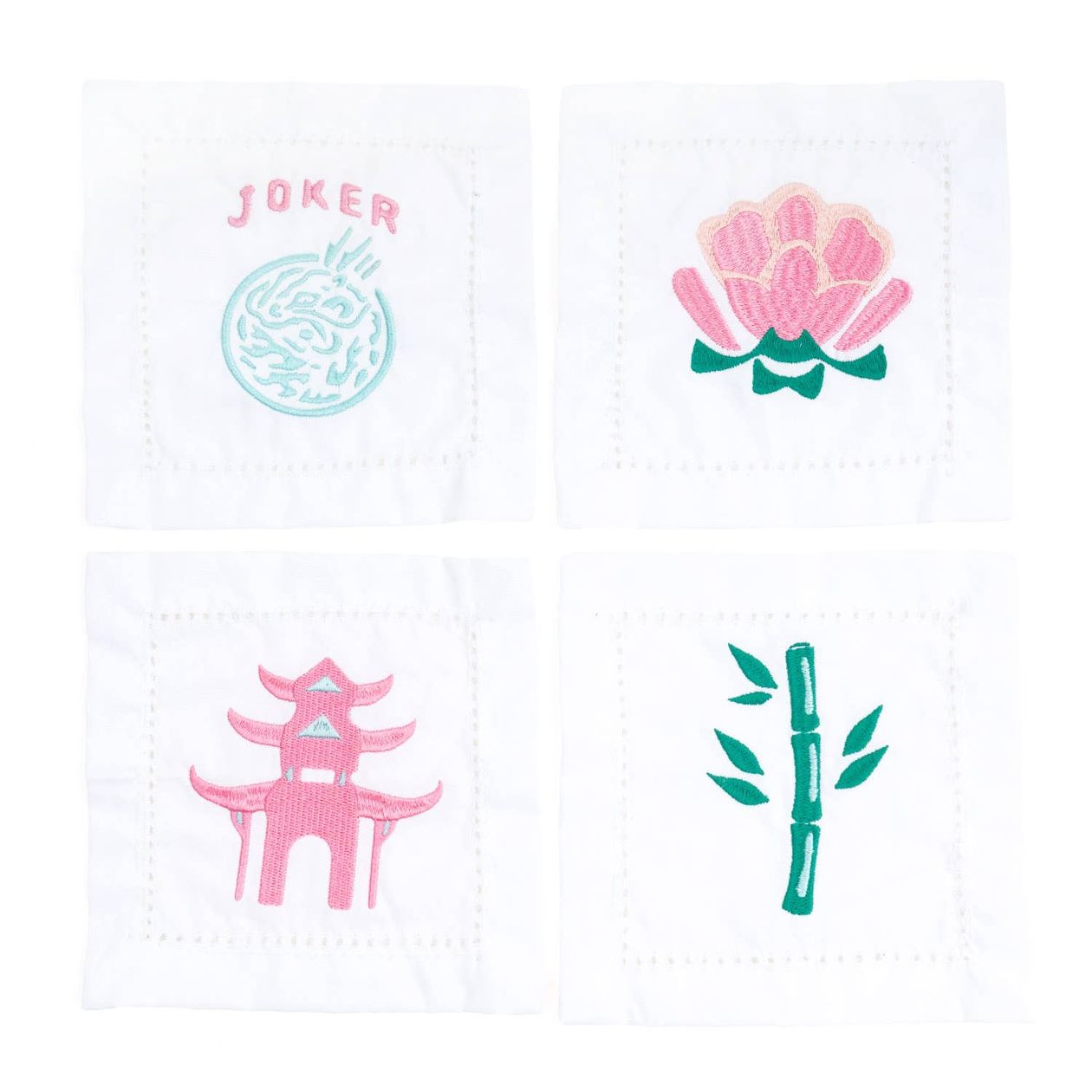 Mahjong Embroidered Cocktail Napkin Set