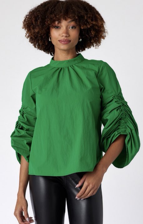 Green Scrunch Sleeve Blouse