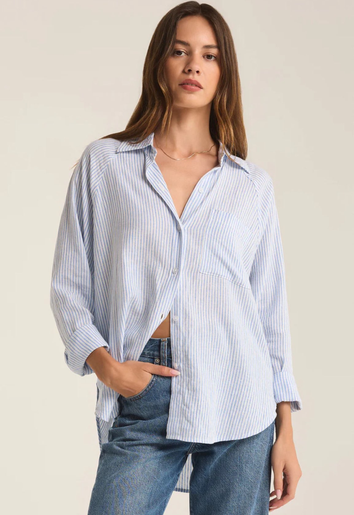 The Perfect Linen Stripe Top, Blue