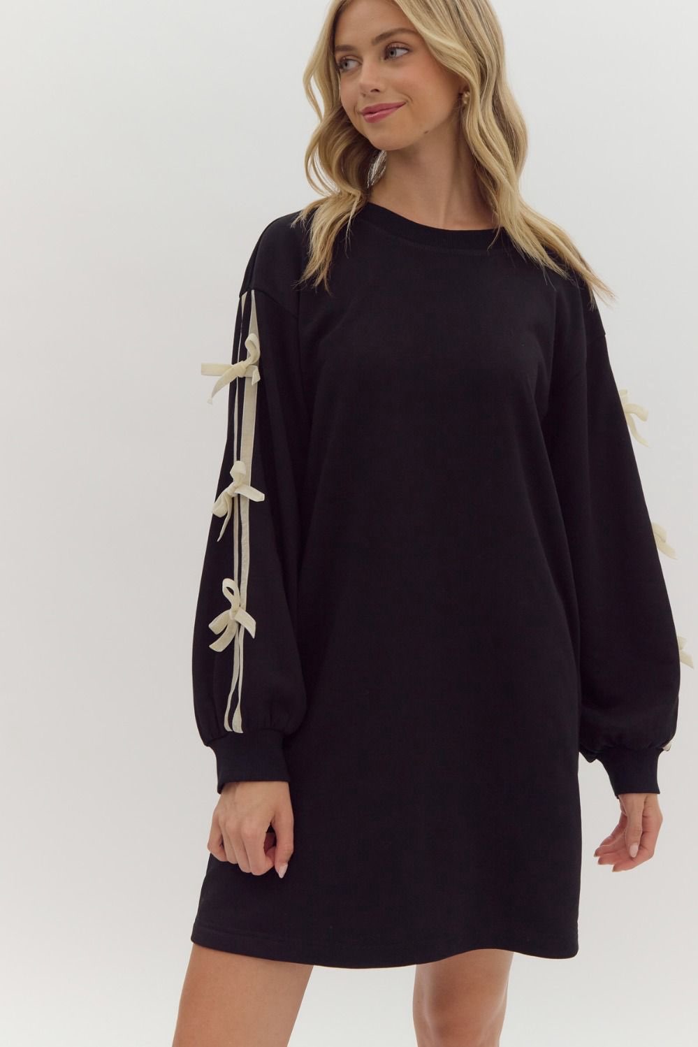 Velvet Bow Sweatshirt Dress