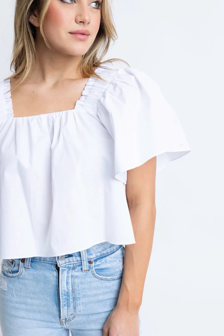 White Poplin Square Neck Top | Karlie