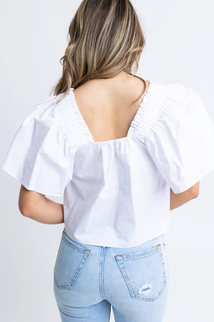 White Poplin Square Neck Top | Karlie