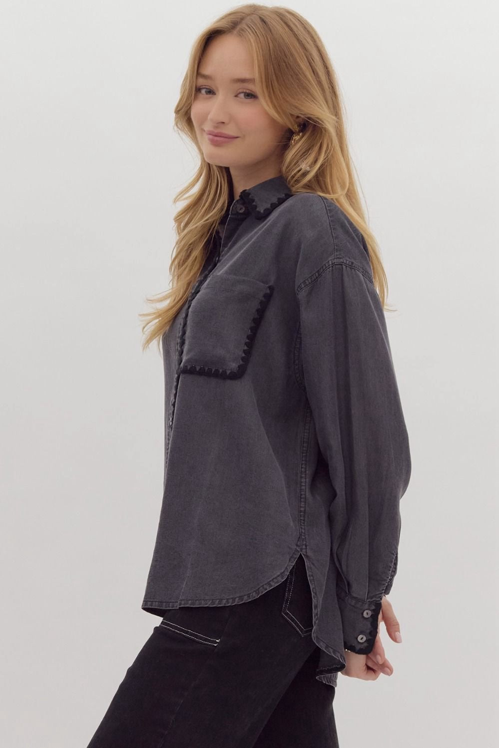 Denim Stitch Button Down