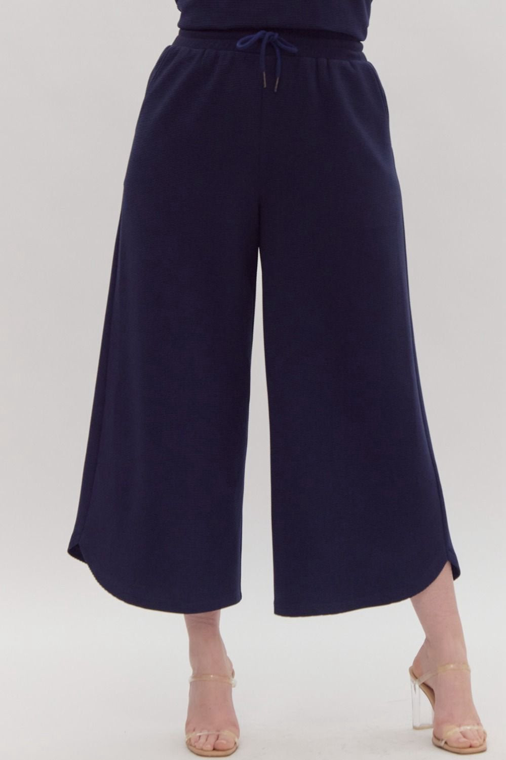 Navy Textured Pants