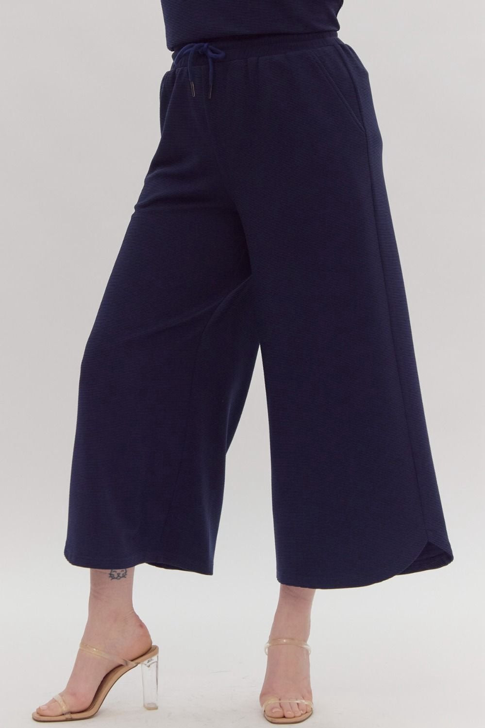 Navy Textured Pants