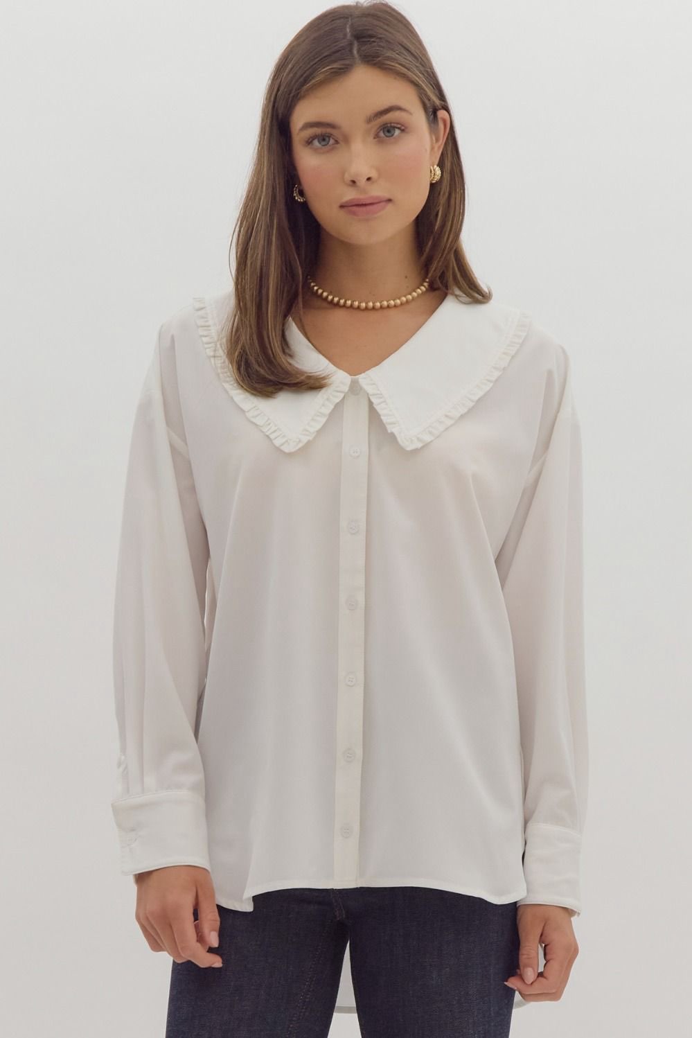 White Oversized Collar Top