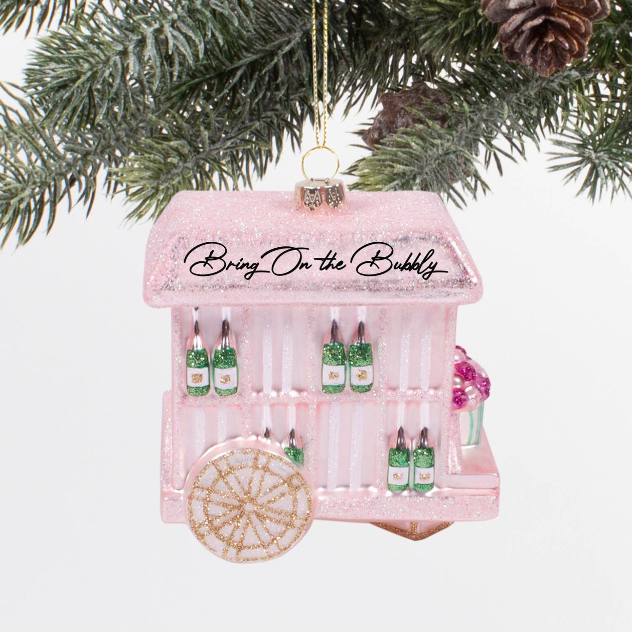 Bubbly Cart Boxed Glass Ornament