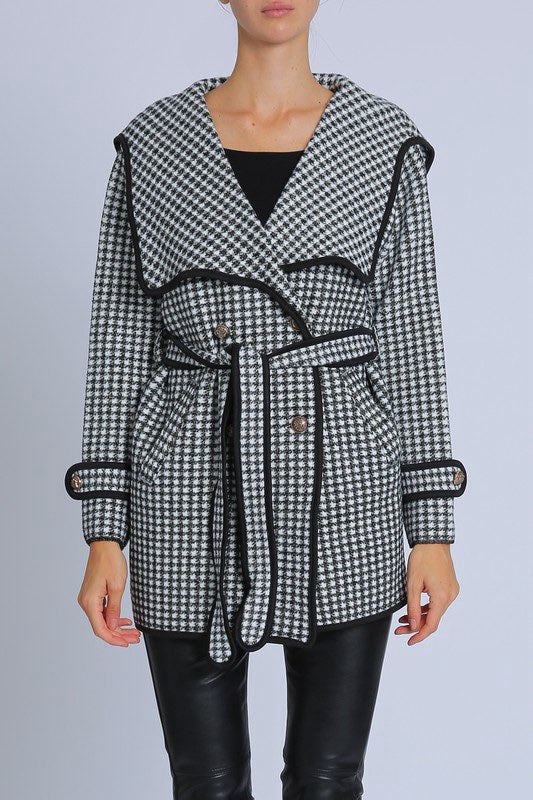 Houndstooth Tie Sweater Jacket