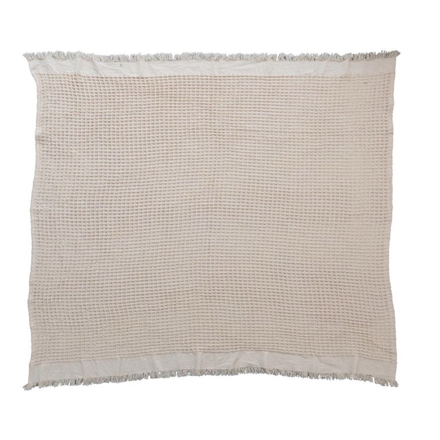 Cotton Waffle Throw w/ Fringe