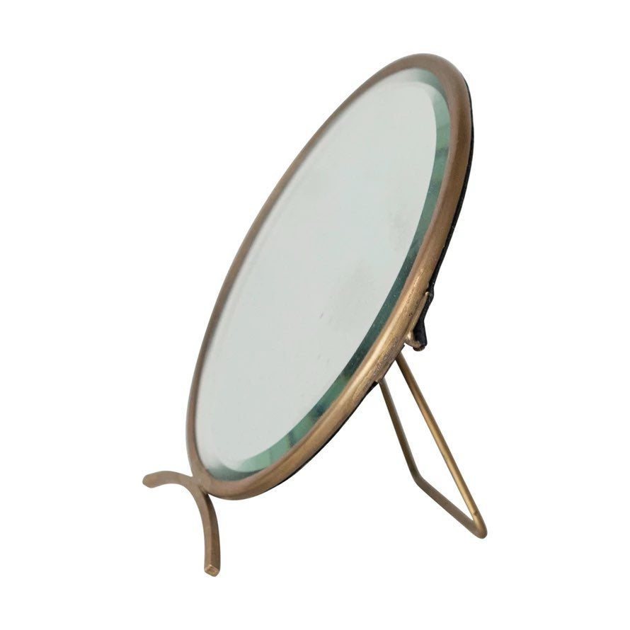 Folding Brass Mirror Antique Finish