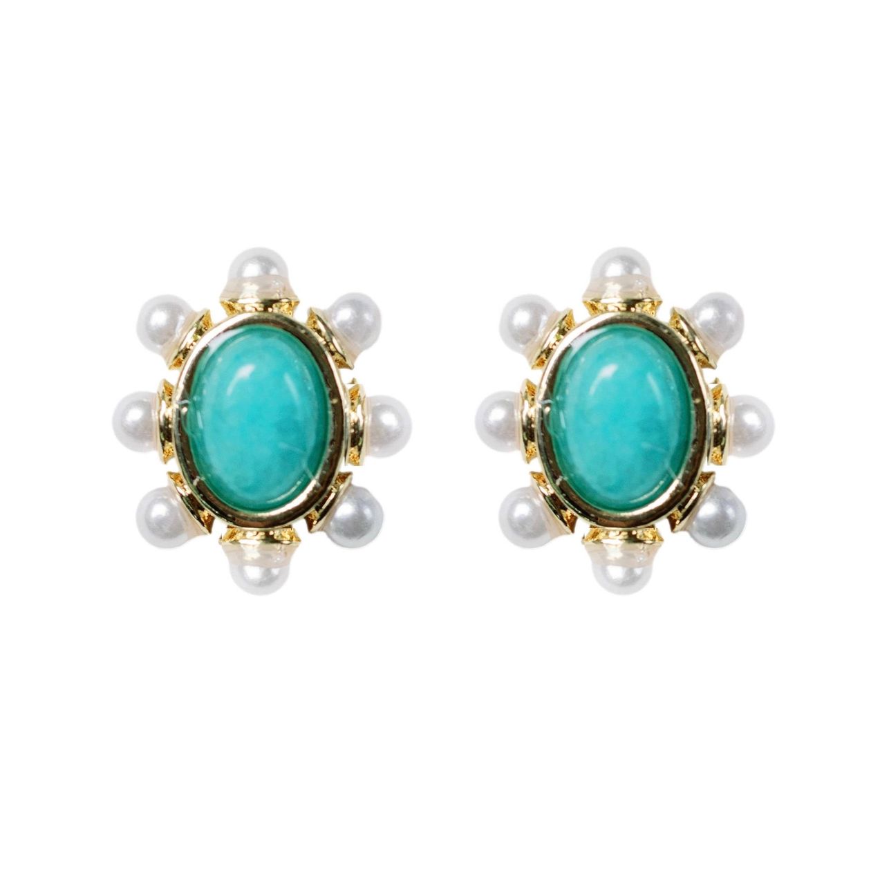 Turquoise and Pearl Oval Studs