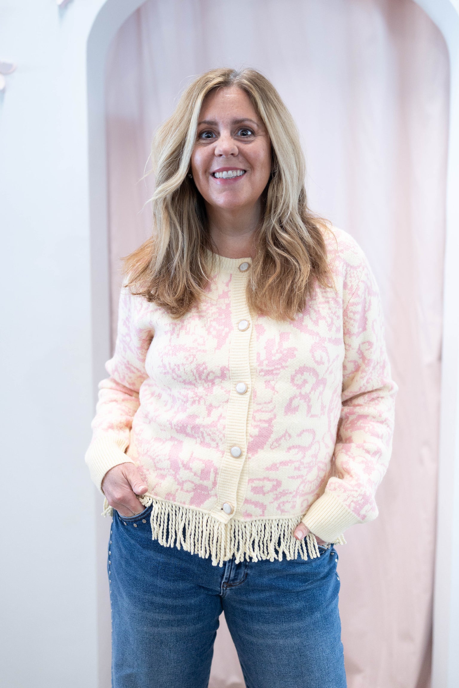 Blush Fringe Sweater