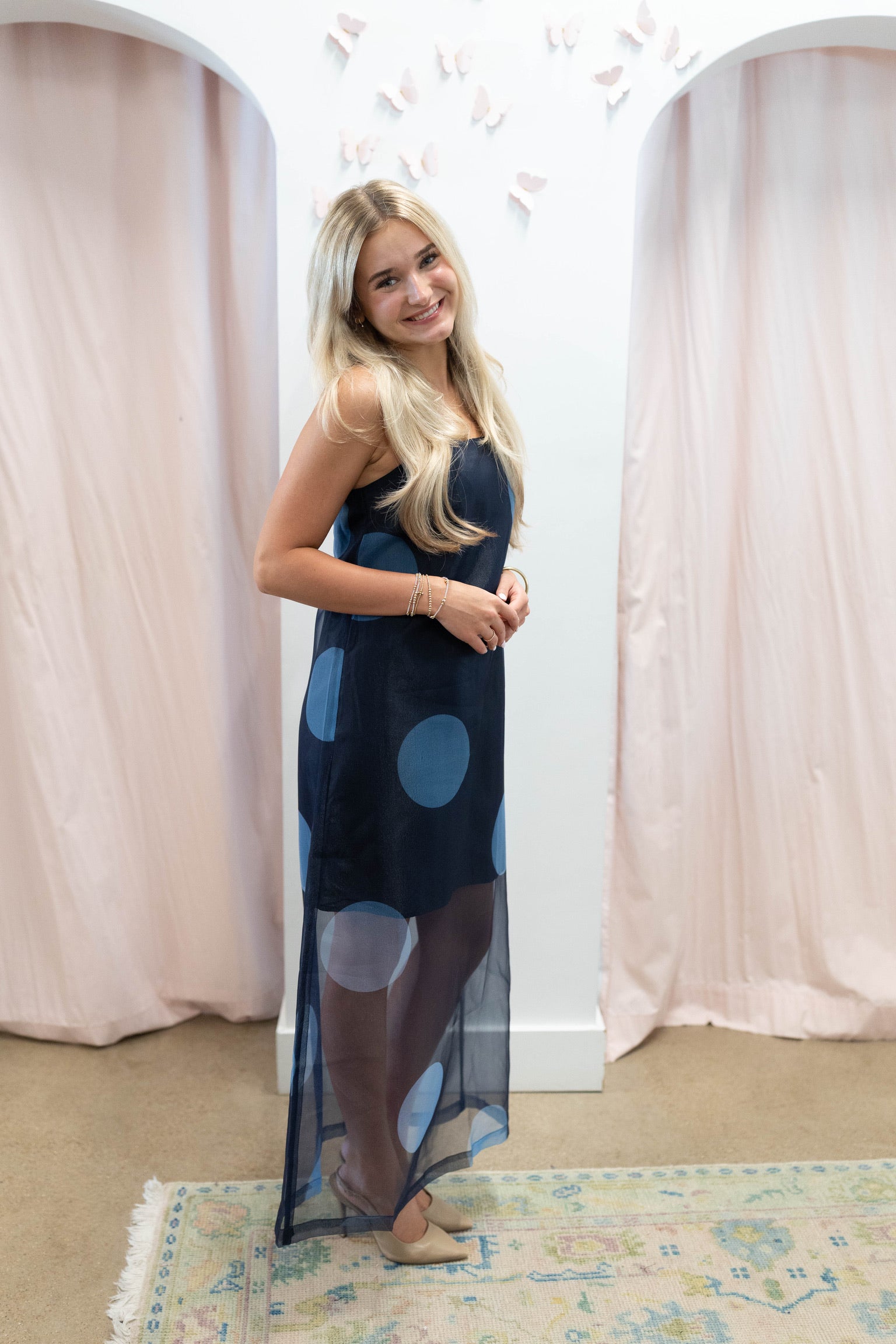 Navy Polka Dot Maxi Dress