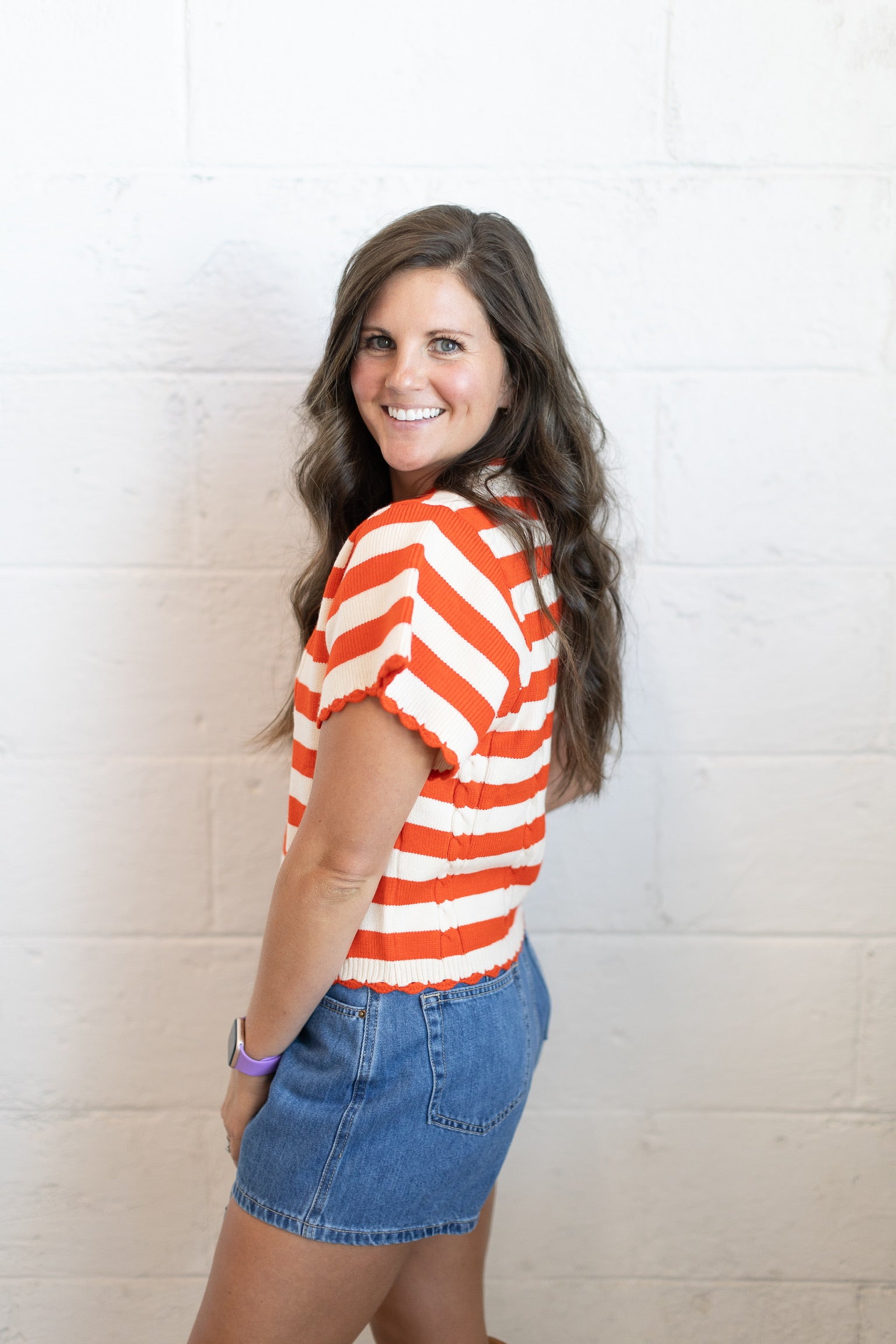 Orange Stripe Knit Top