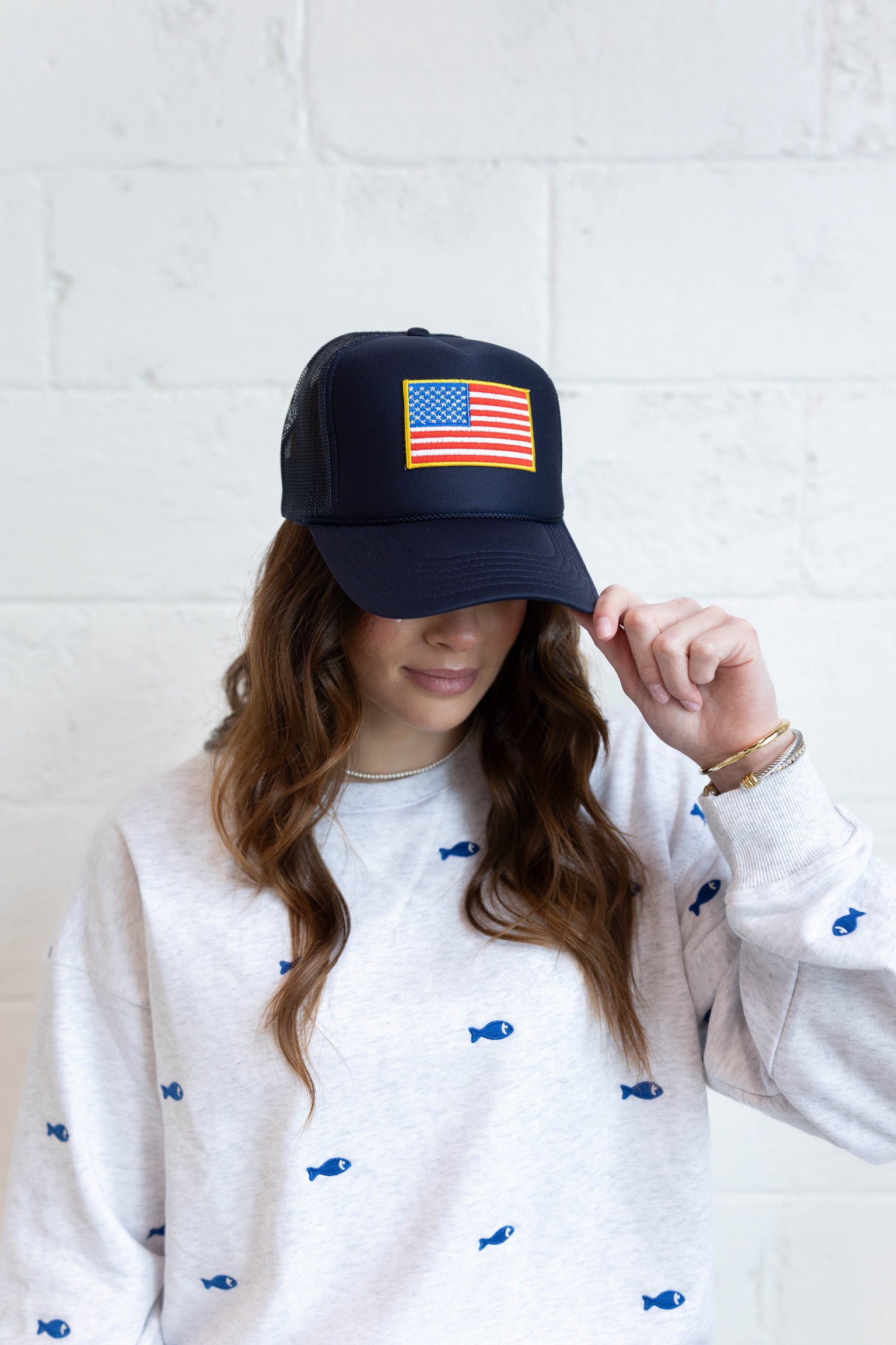 Navy American Flag Patch Trucker Hat