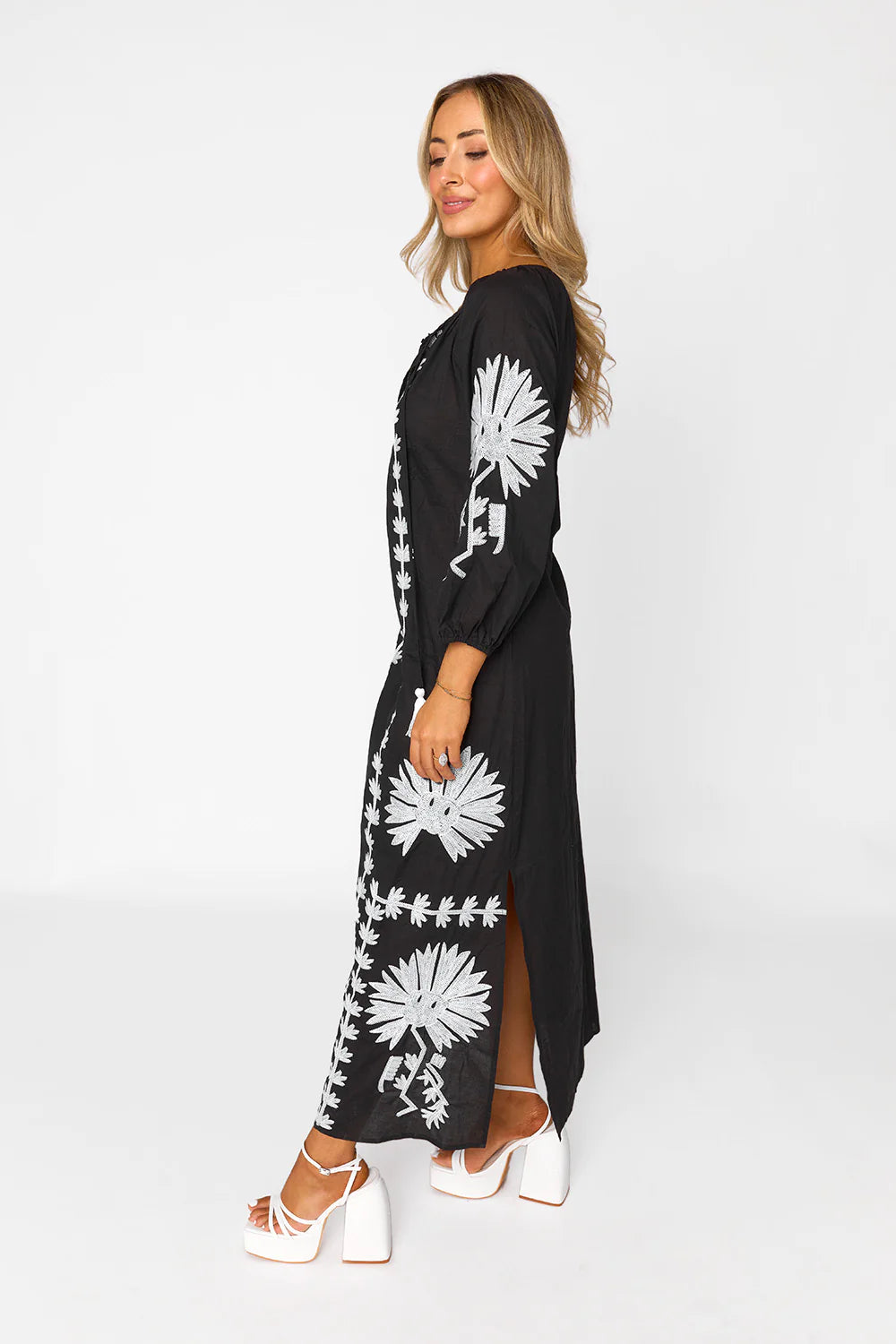 Tiffany Embroidered Caftan/ Floral Black Swimsuit coverup