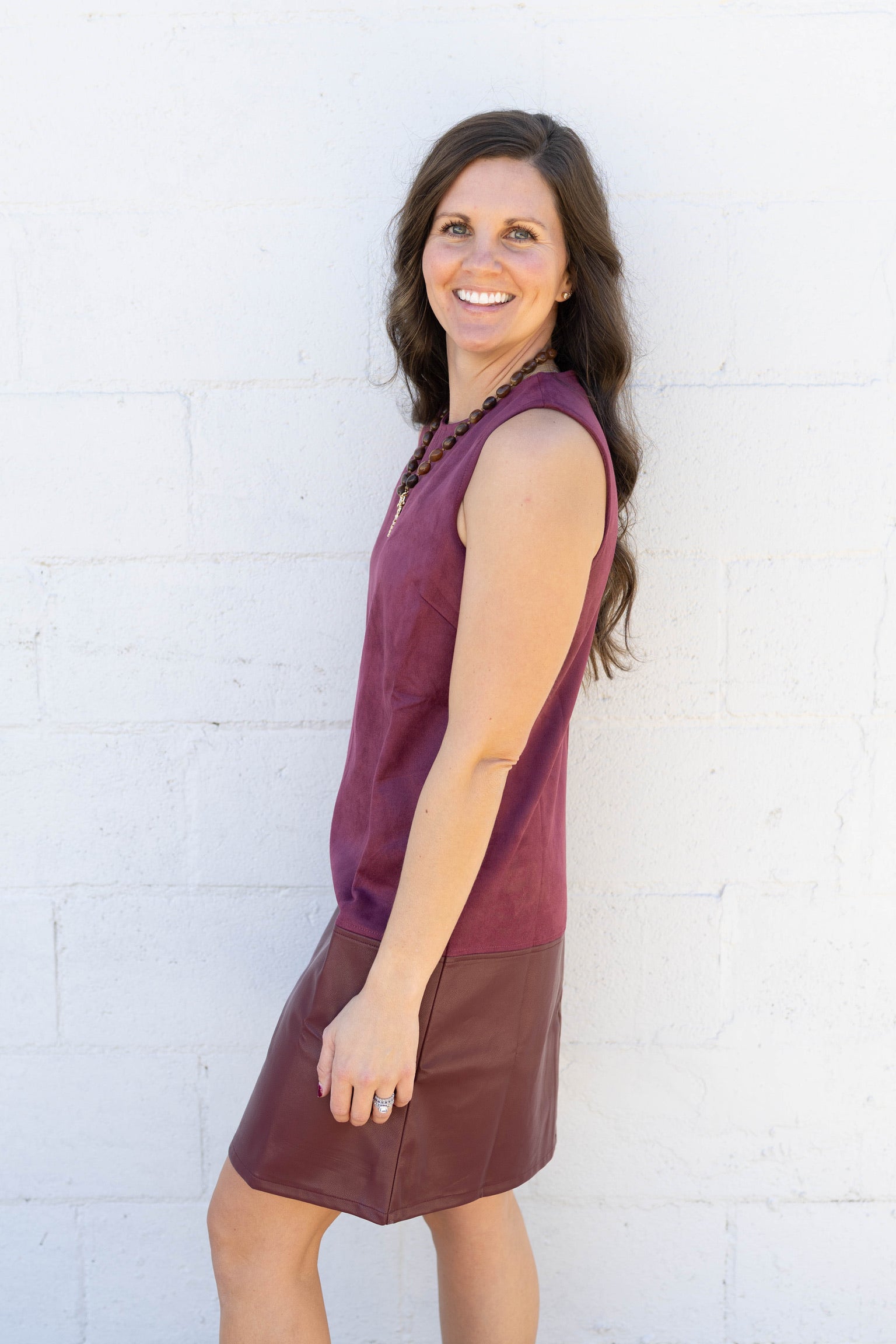 Taylor Wine Mixed Media Dress