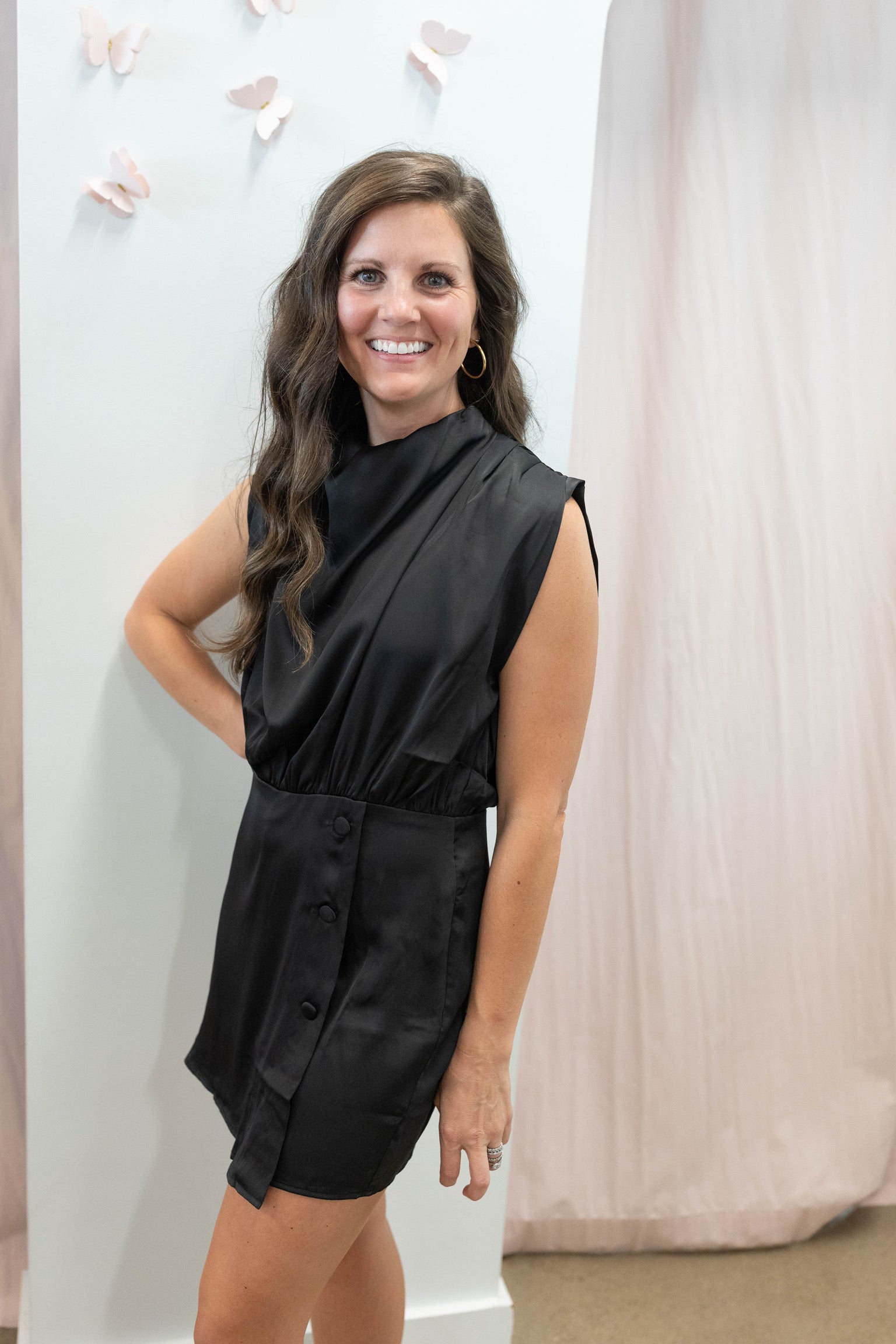 Black Satin Drape Romper
