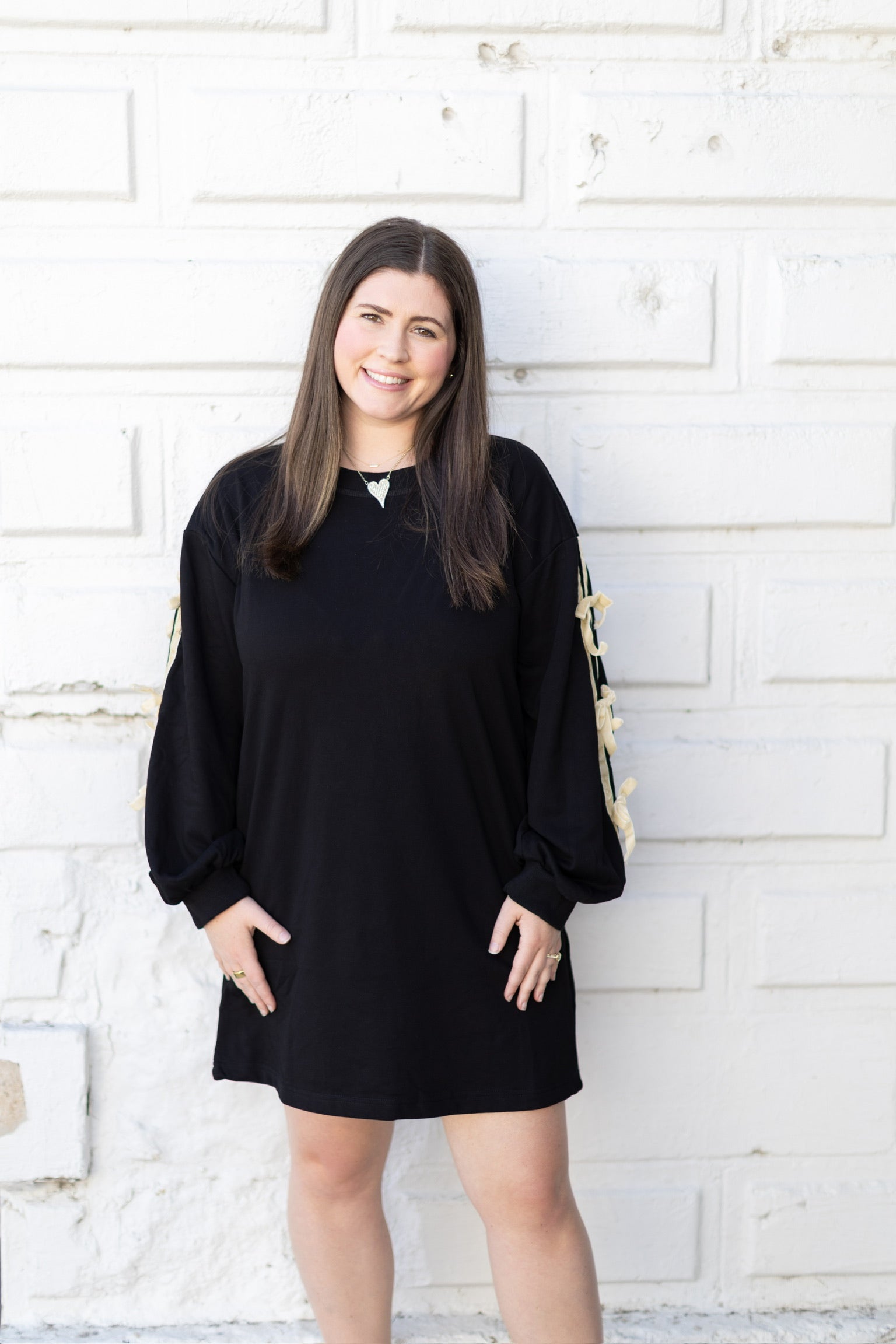 Velvet Bow Sweatshirt Dress