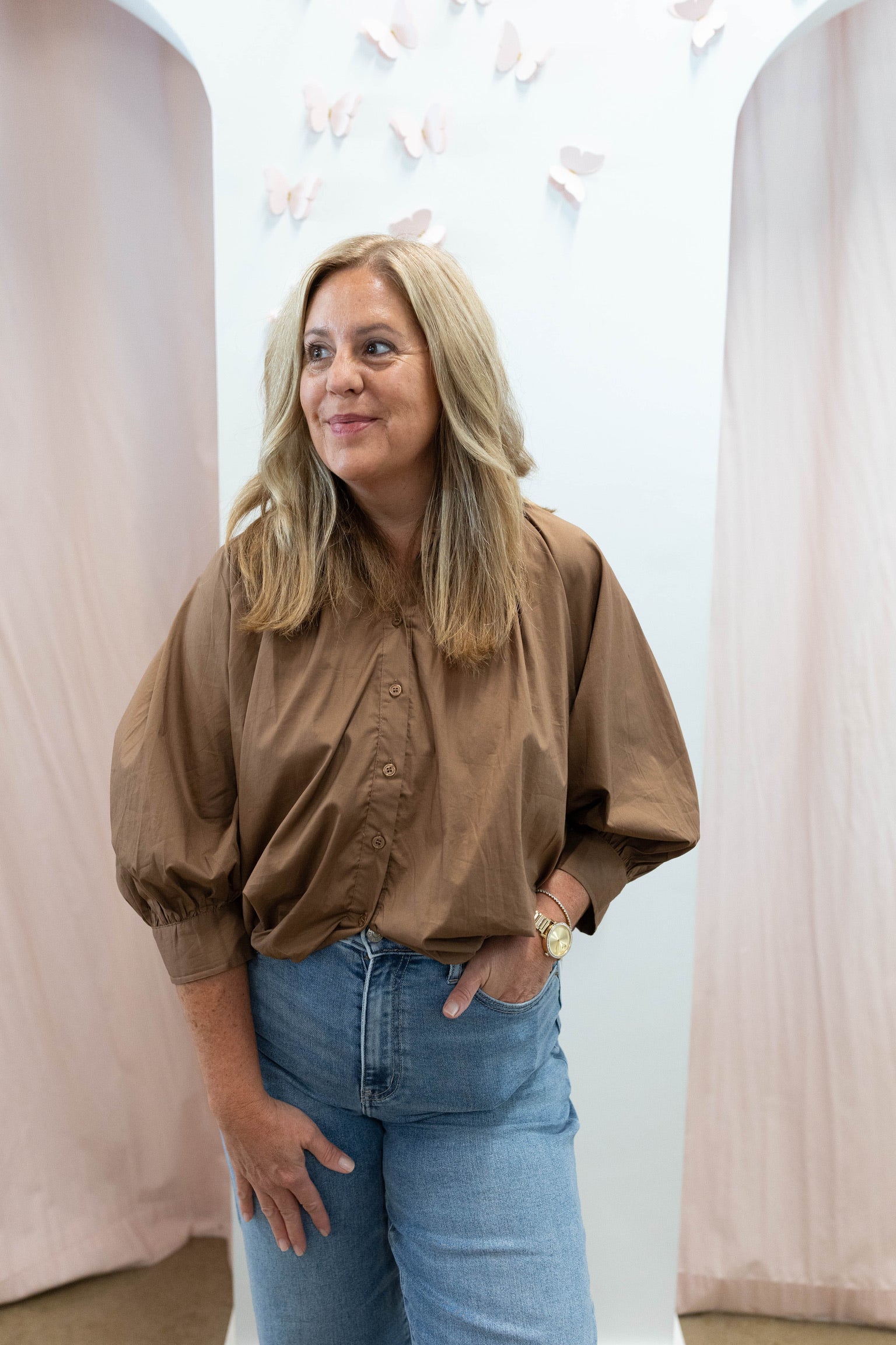 Brown Poplin Bubble Top
