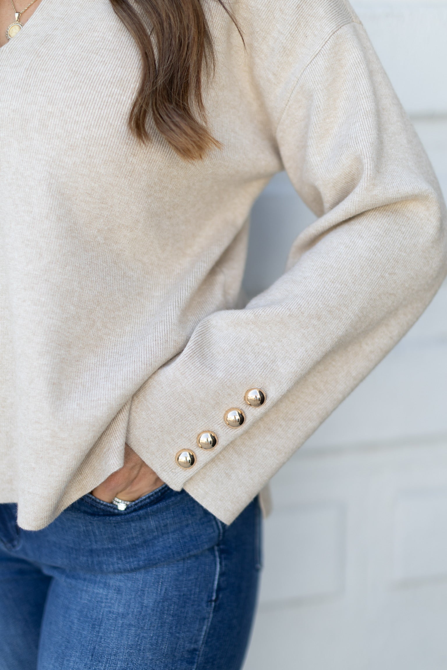 Oatmeal Gold Button Sweater