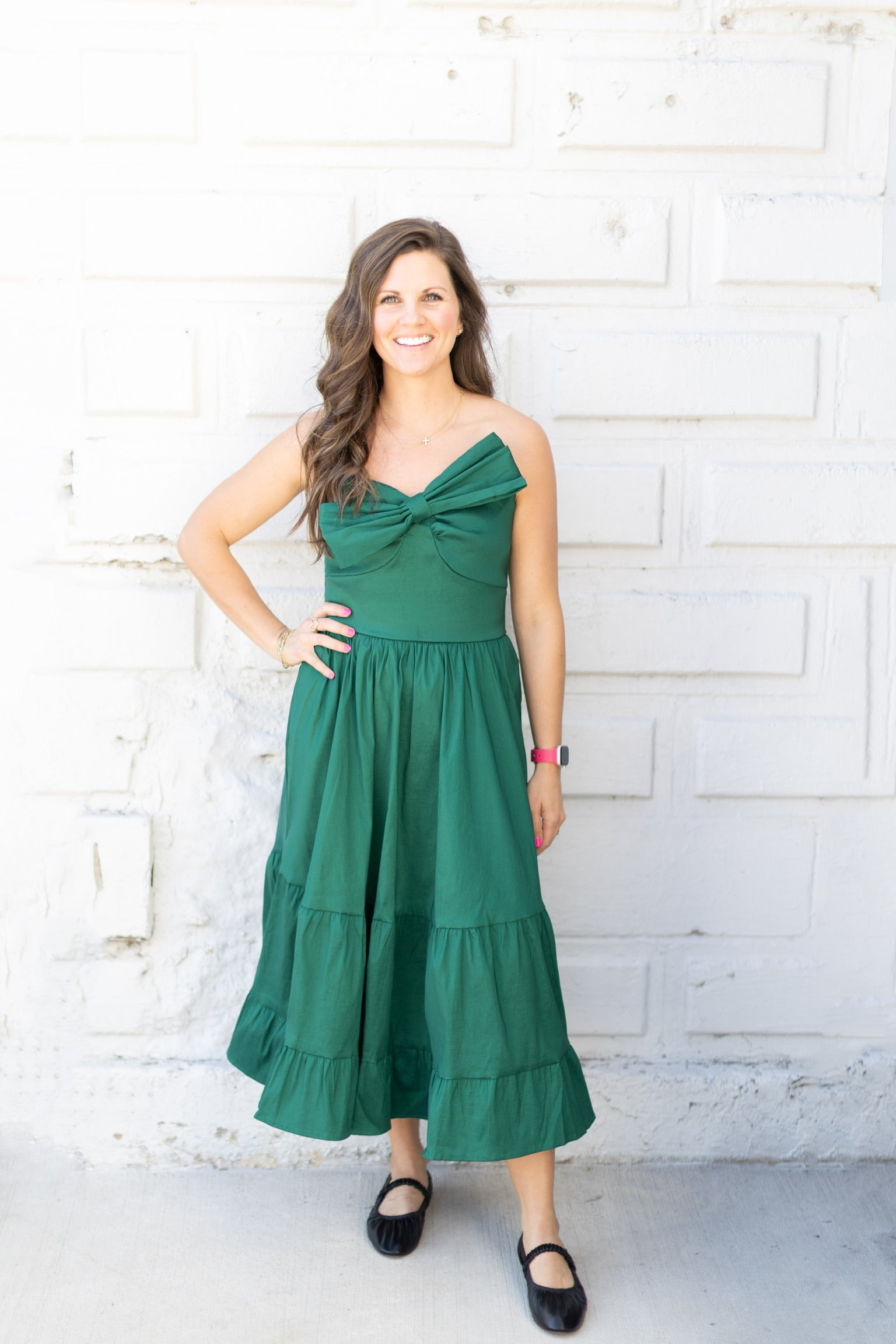 Green Holiday Bow Mini Dress